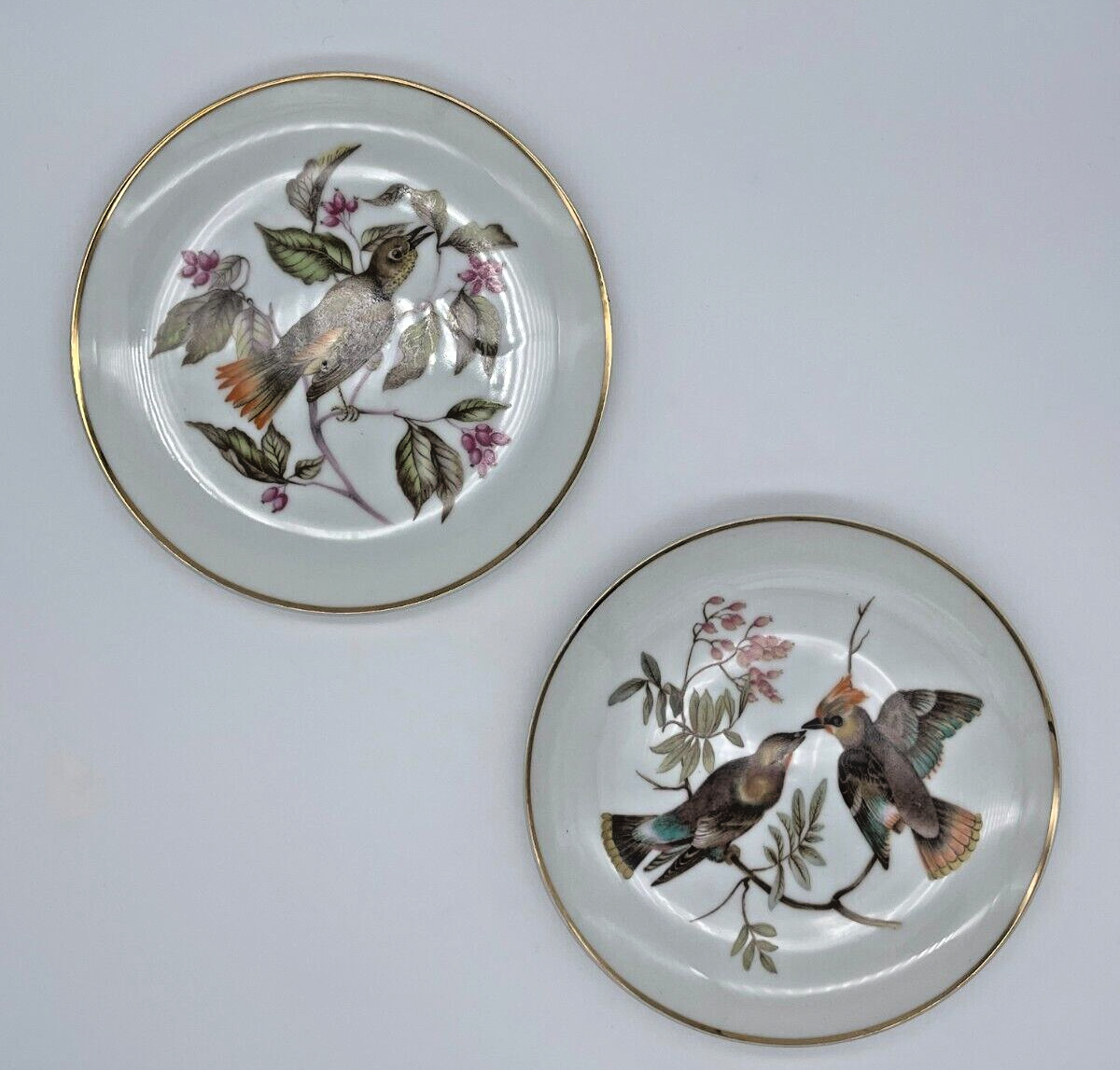 2 Vintage Royal Halsey Very Fine China Plates with Birds Lipper & Mann Japan-A20