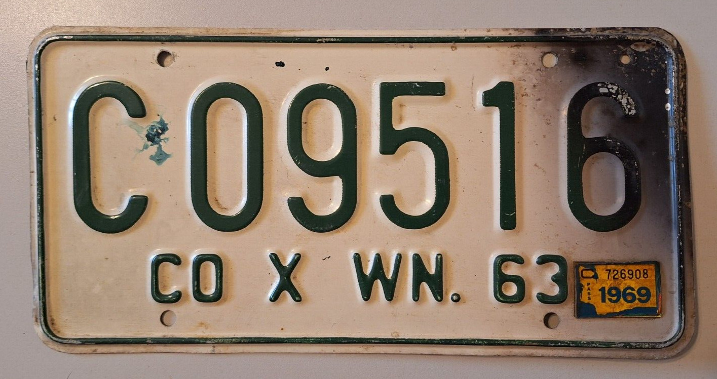 🐾 1963 WASHINGTON LICENSE PLATE (C 09516) W/69 STKR. (SCORCHED)
