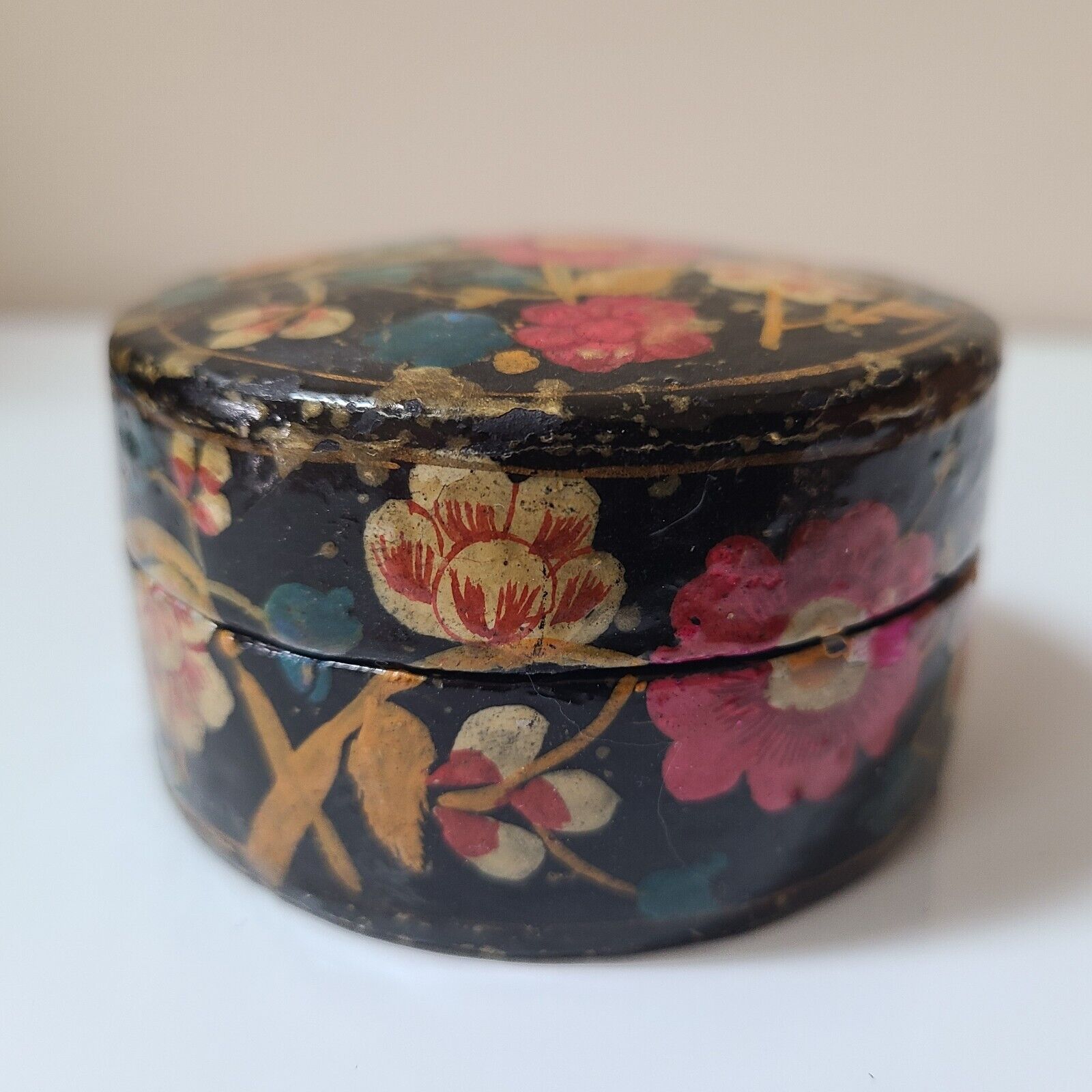 Vintage Hand Painted Lacquered Decorative Hard Board Trinket Box India