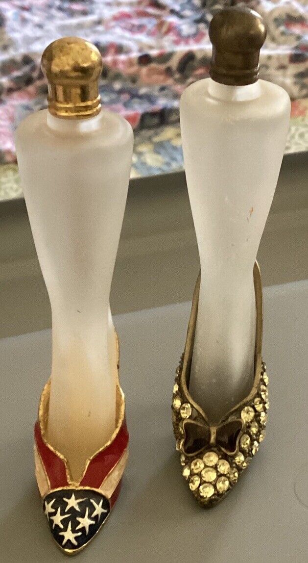 Vintage Set Of 2 High Heel Perfume Bottle w Frosted Glass