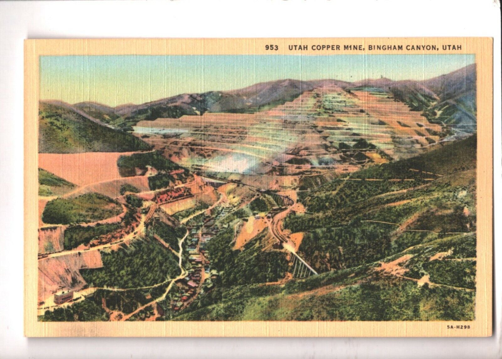 c1940s Linen Postcard Bingham Canyon UT Utah Copper Mine