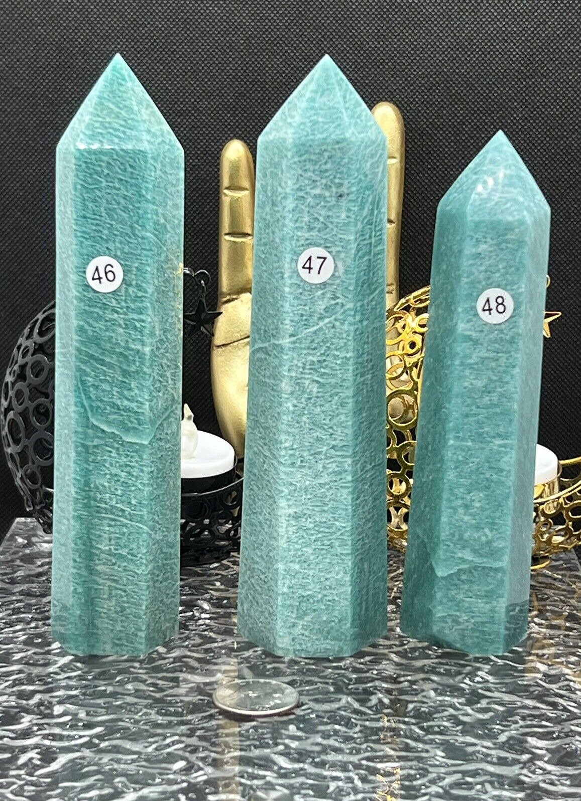 Natural Beautiful Amazonite Med/lg Towers Flash and sheen L@@K 