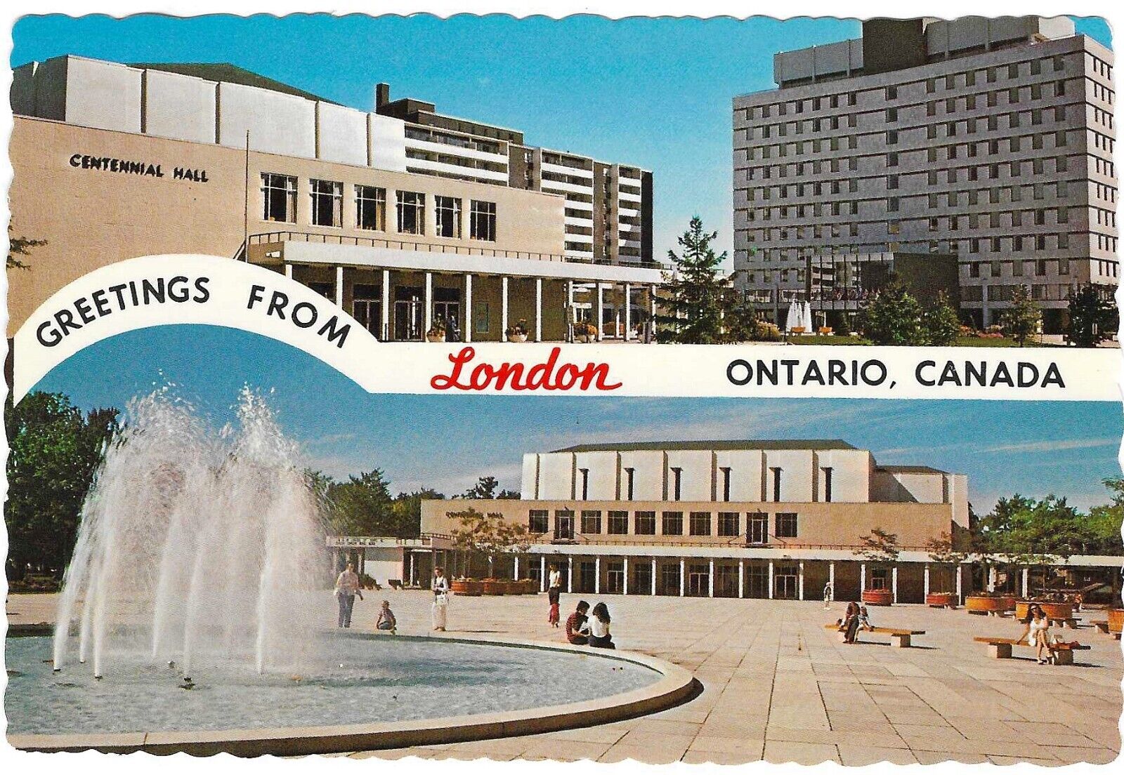Vintage Canada Chrome Postcard London Ontario Centennial Hall City Hall Fountain
