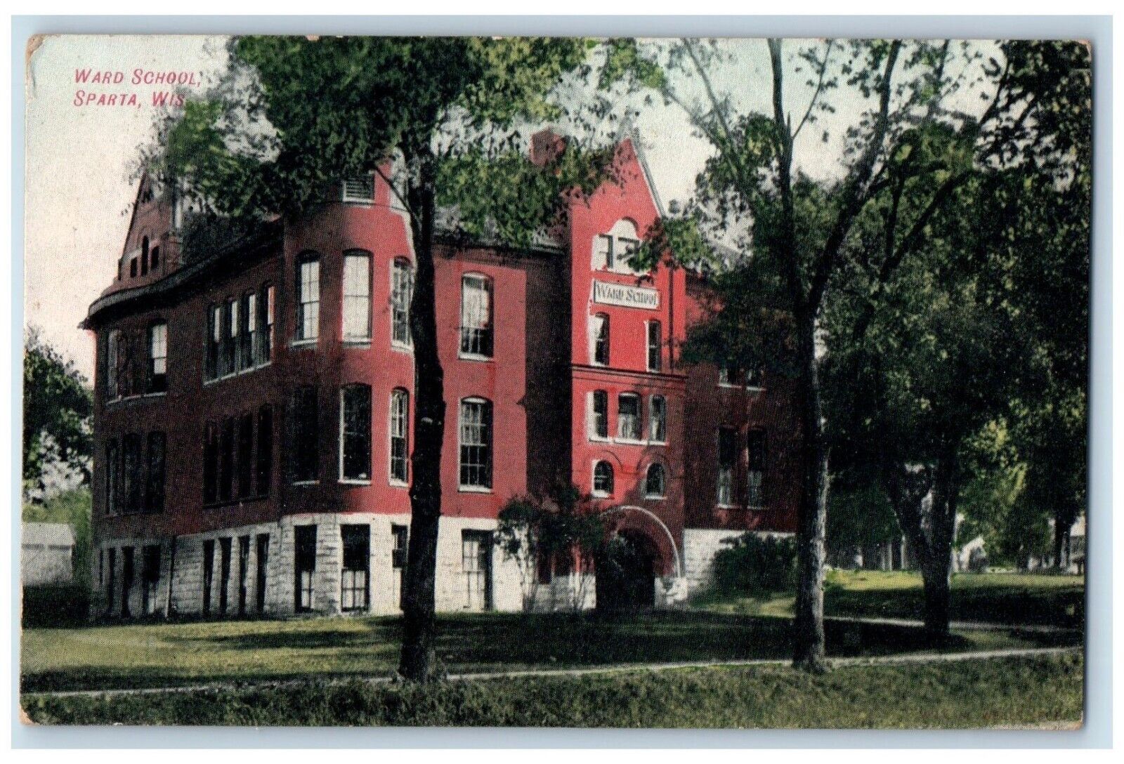 c1910\'s Ward School Building Campus Sparta Wisconsin WI Posted Antique Postcard