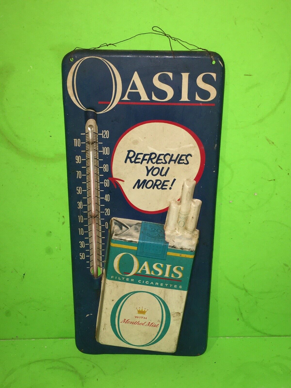 Vintage OASIS CIGARETTES Advertising Tobacco Working Thermometer