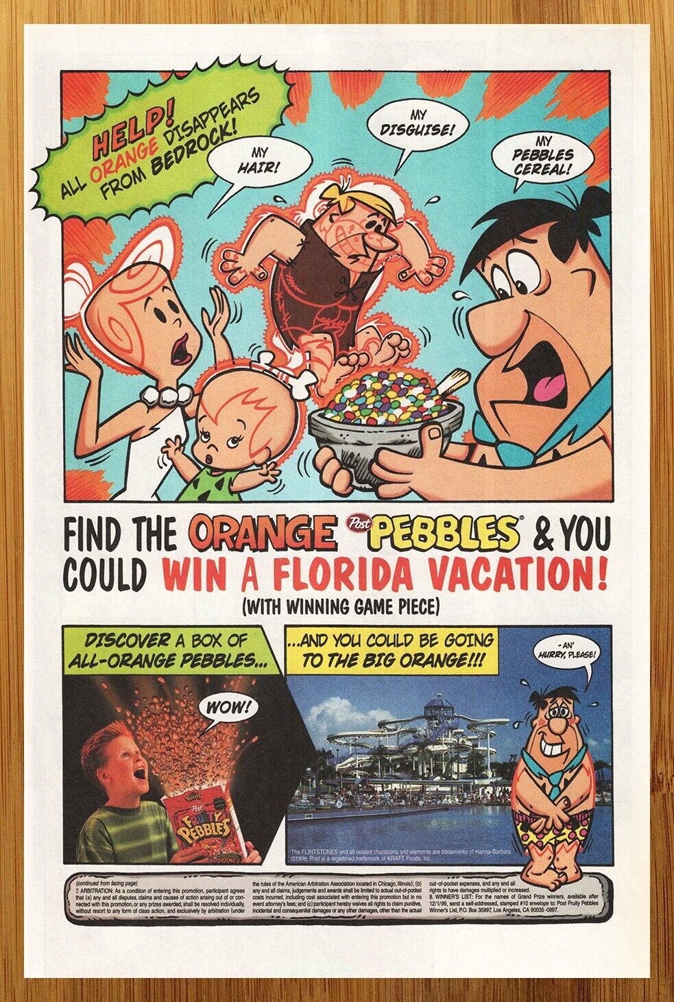 1998 Fruity Pebbles Cereal Print Ad/Poster The Flintstones Retro 90\'s Food Art