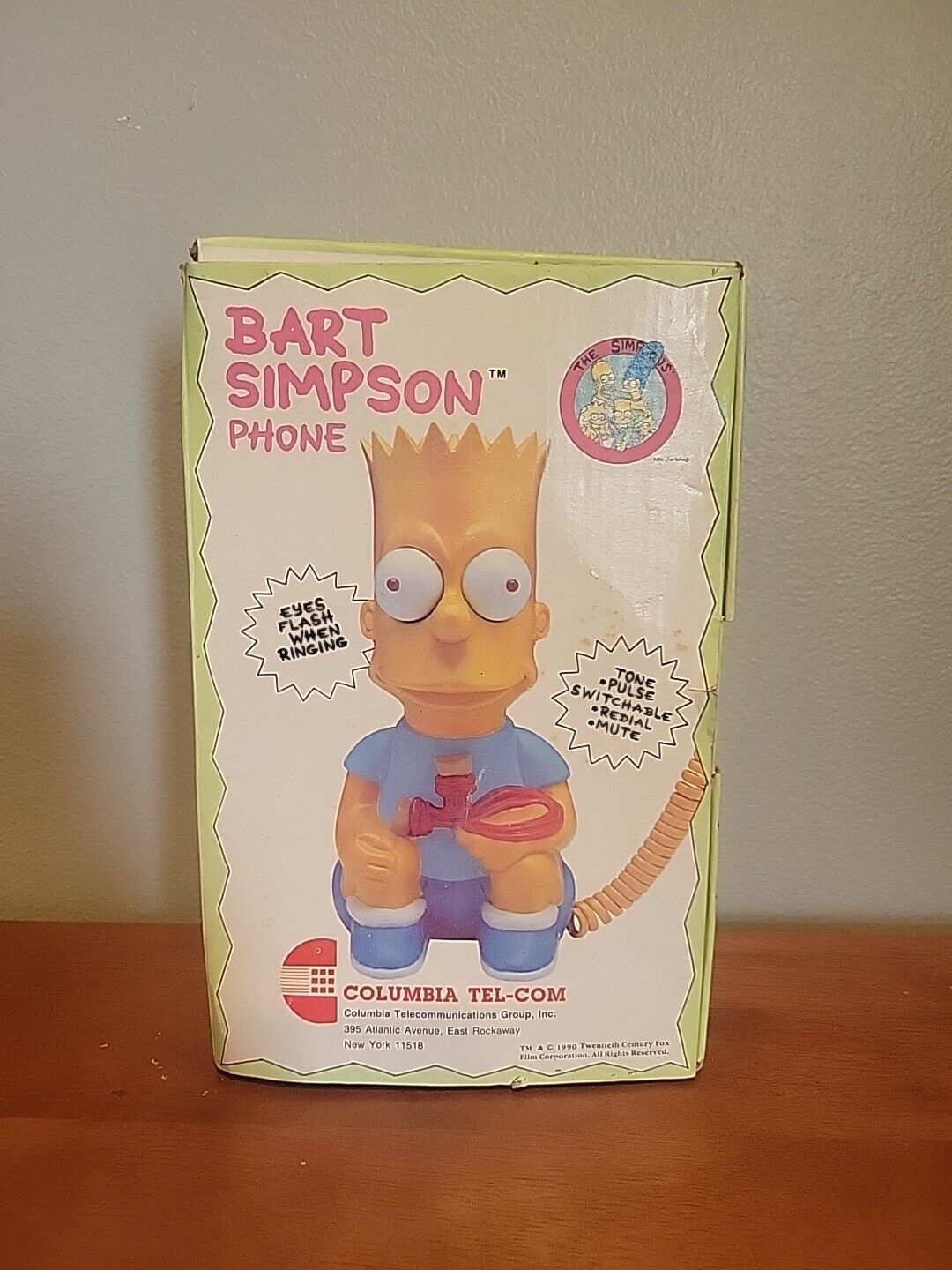 Vtg Bart Simpson Phone Corded Landline 1990 Columbia Tel-Com Telephone In Box