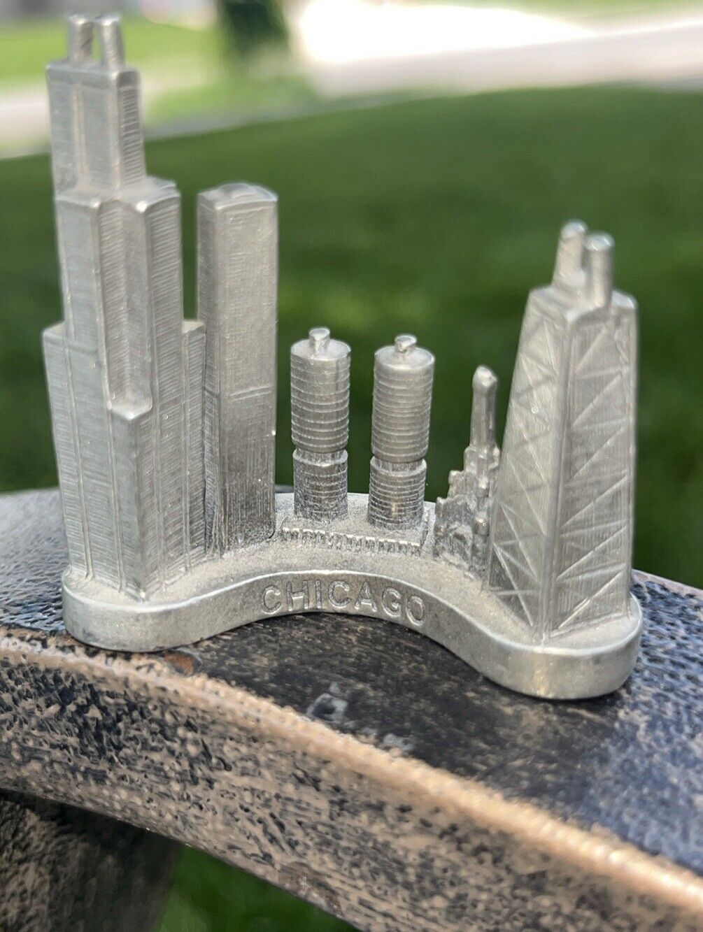 Chicago Skyline Souvenir Miniature Building W.A.P.W. Pewter Made in U.K. Z082