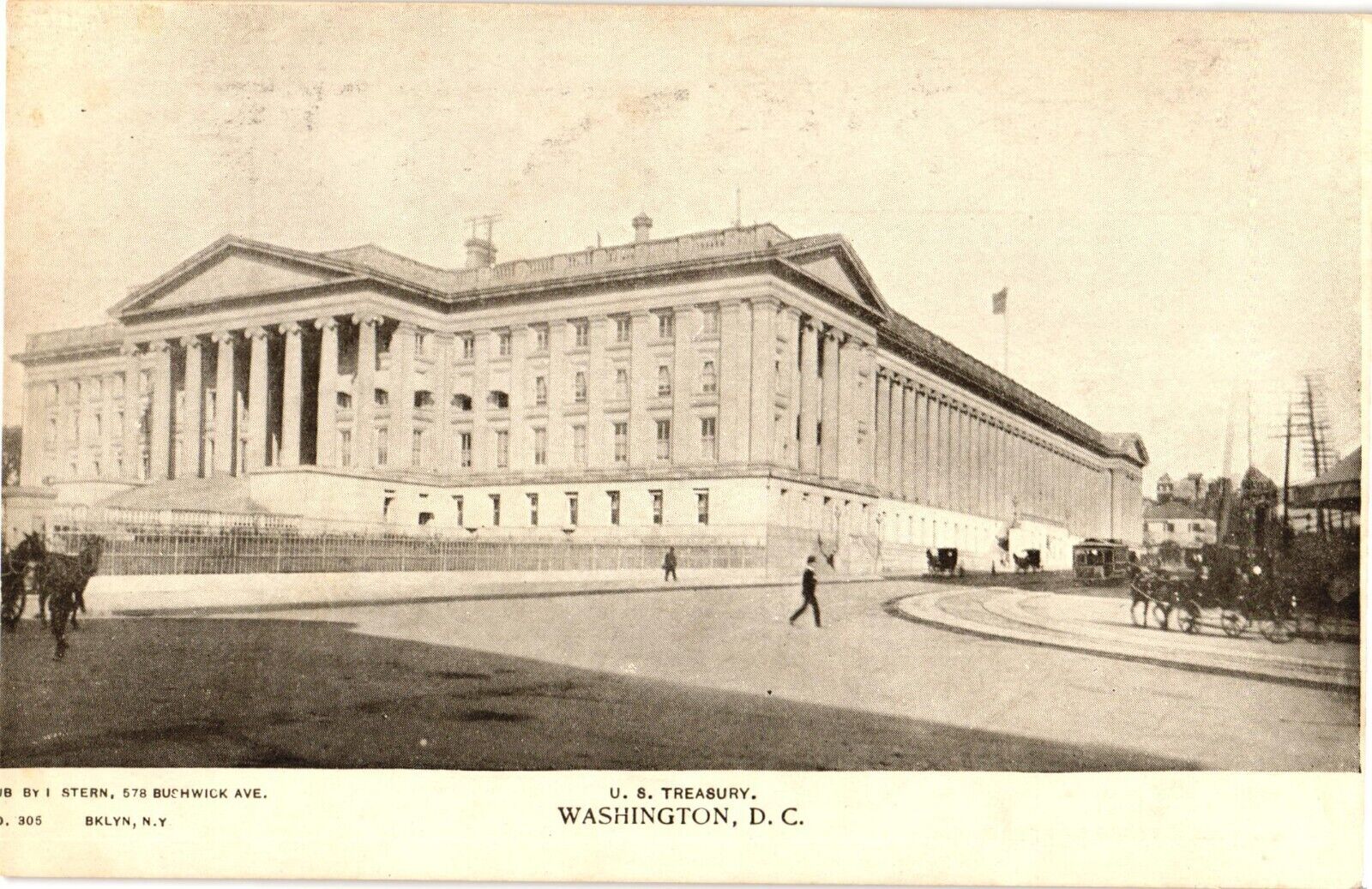 Washington DC US Treasury Horses Wagons Trams Undivided Unposted Postcard c1905