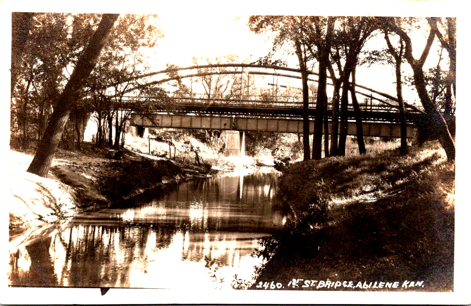 Antique RPPC Real Photo  Postcard Abilene, Kansas 1st street Bridge 1907