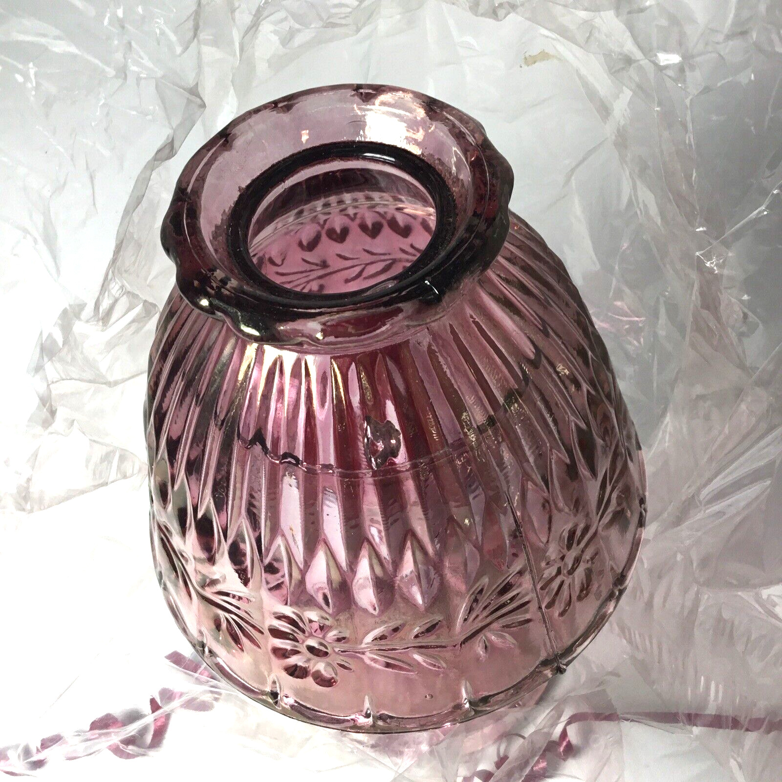 Vintage Iridescent Amethyst Glass 3/piece Fairy Lamp/votive Holder .