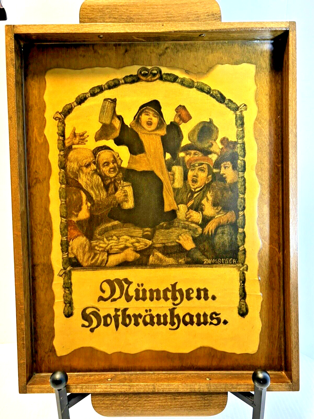 German Serving Tray Wood Advertisement Munrhen Hofbrauhaus