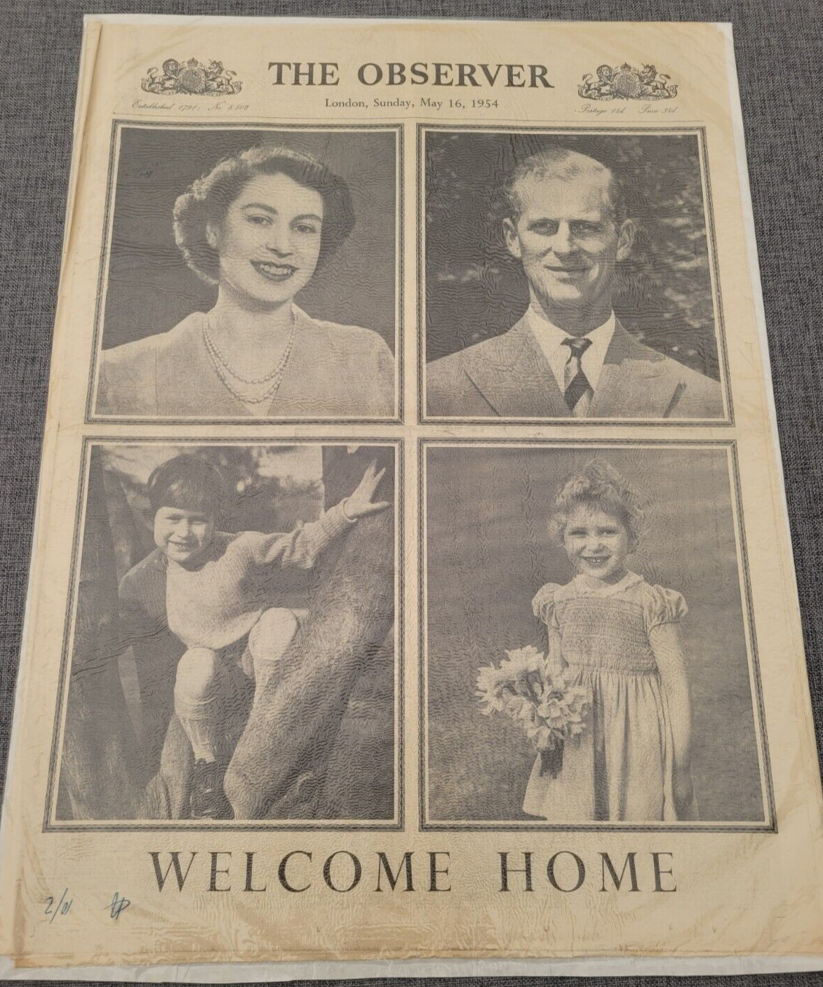THE OBSERVER ROYAL FAMILY WELCOME HOME QUEEN ELIZABETH II1 6 MAY 1954 NEWSPAPER