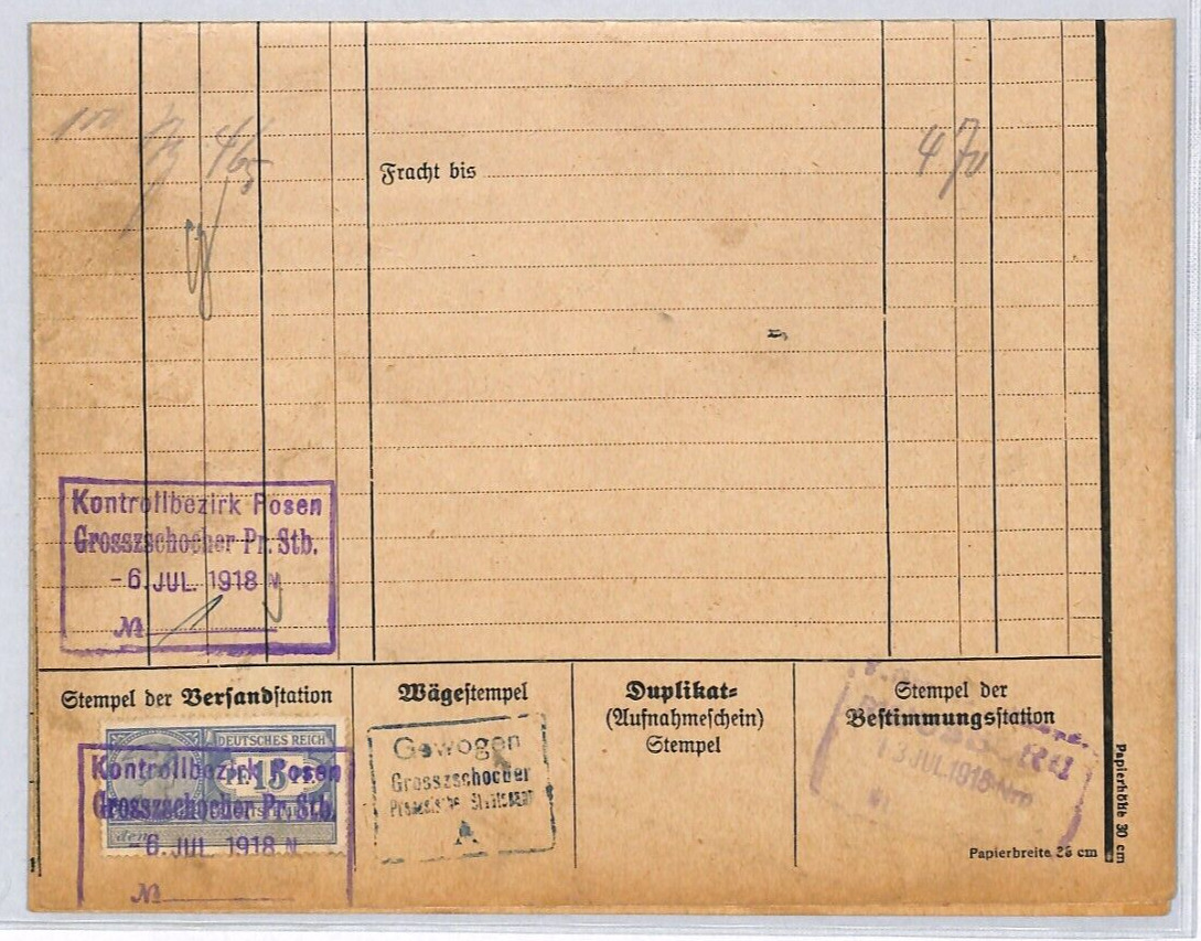 GERMANY RAILWAY Parcel Way Bill FRACHTBRIEF 15pf Großzschocher Saxony 1918 ZR72