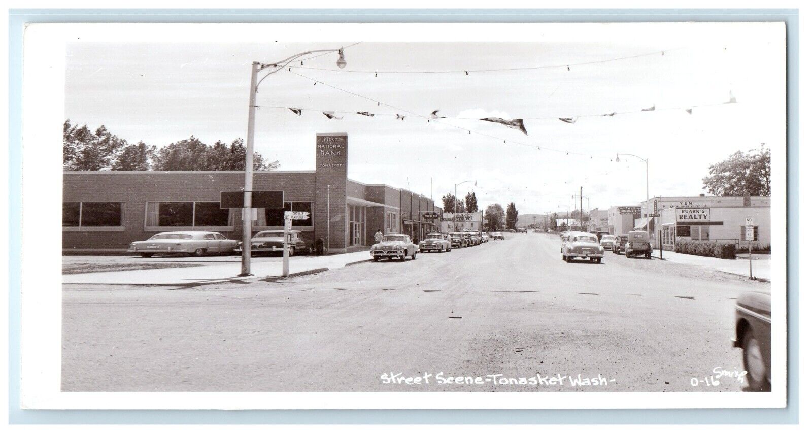 Street Scene Bank Texaco Gas Station Tonasket Washington WA RPPC Photo Postcard