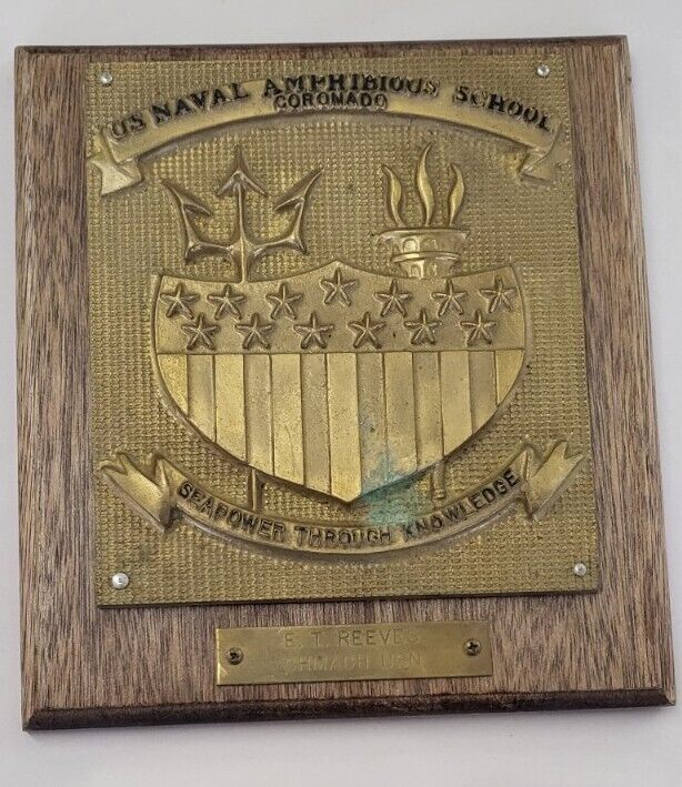 1940s US Naval Amphibious School Coronado Metal Plaque E.T. Reeves CHMACH USN