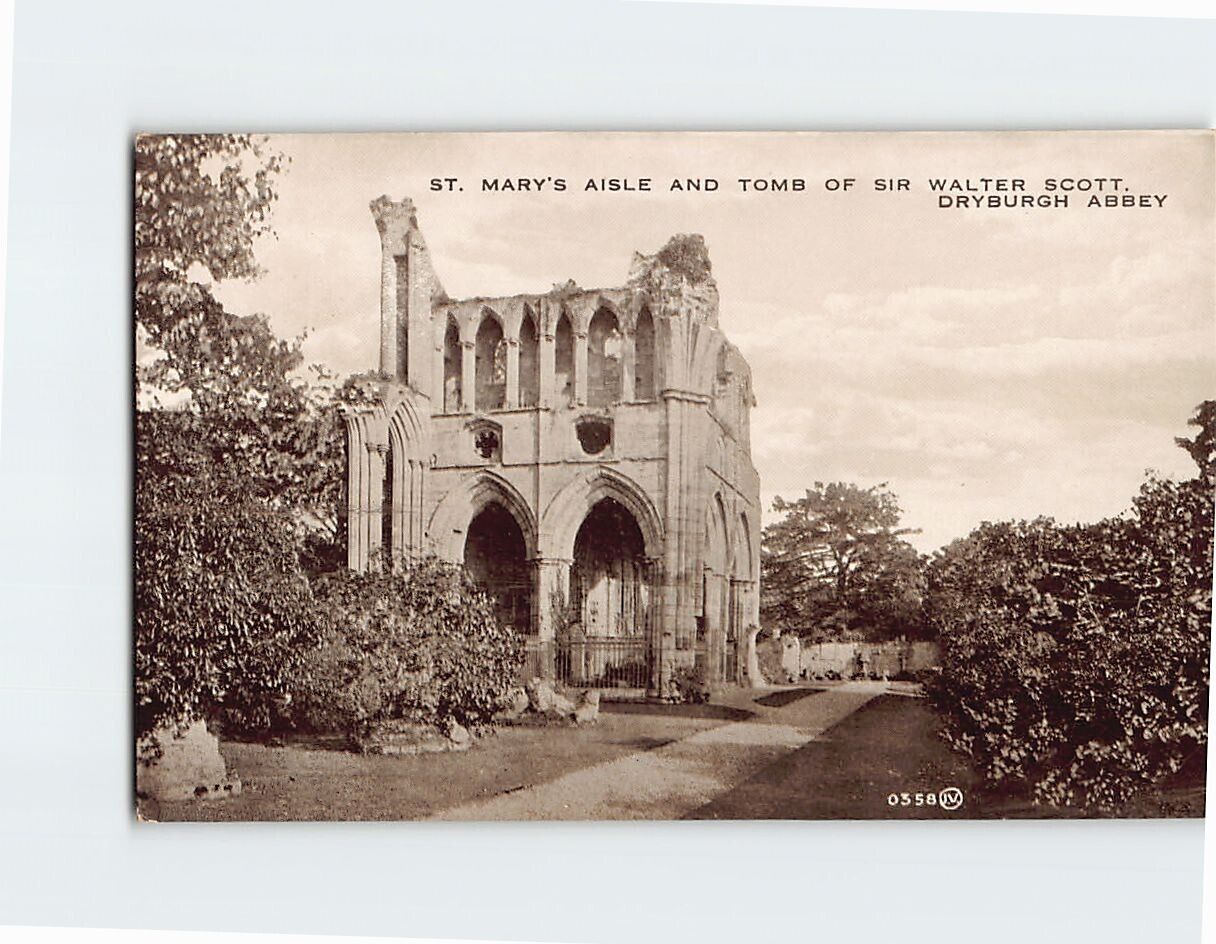 Postcard St. Mary's Isle & Tomb of Sir Walter Scott Dryburgh Abbey Scotland
