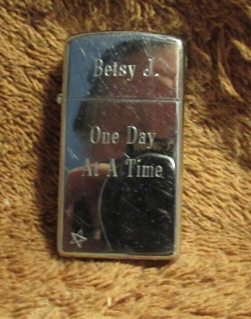 Vintage One Day at a Time Alcoholics Anonymous Zippo Lighter Betsy J 10-25-83