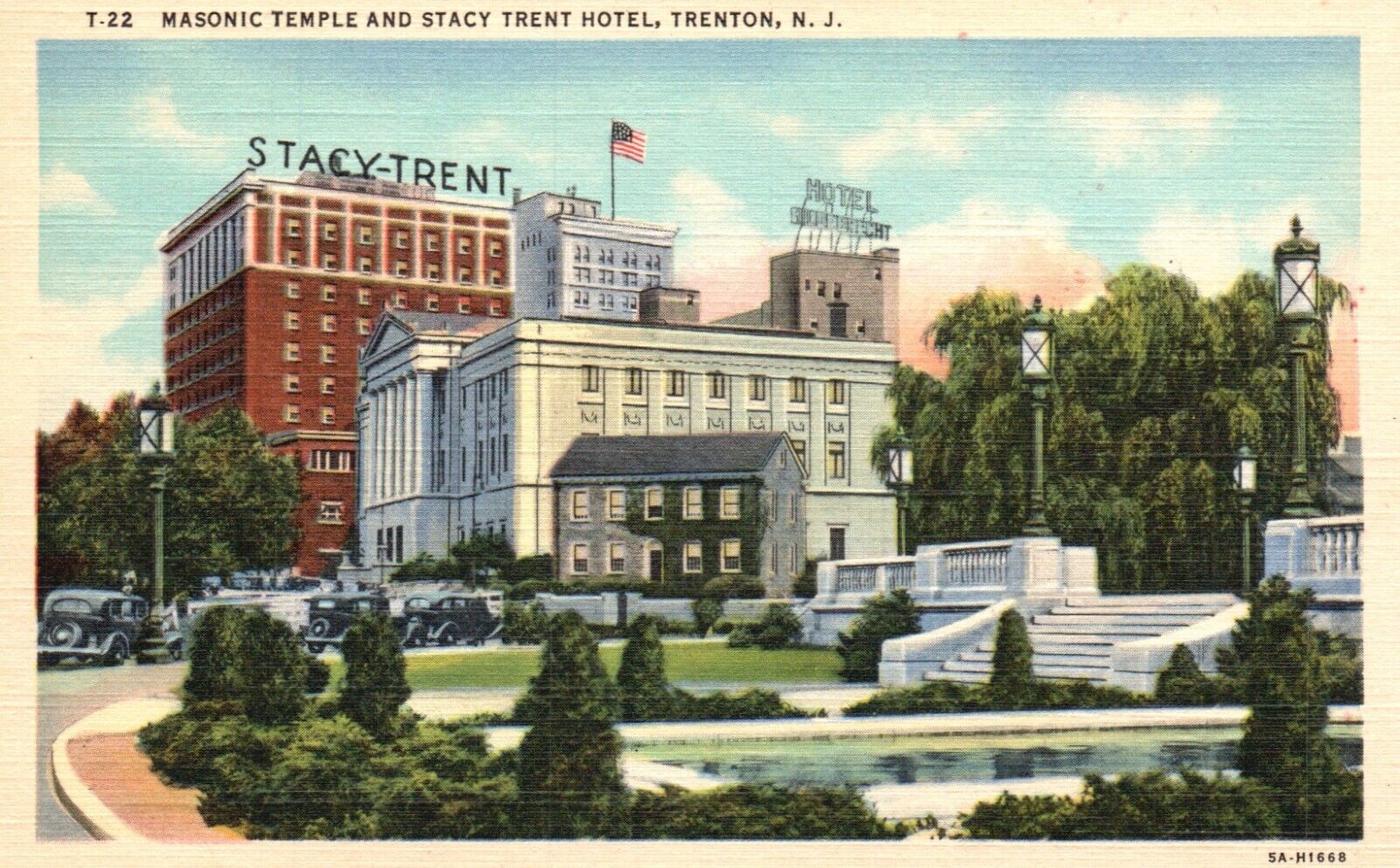 Postcard NJ Trenton Masonic Temple Stacy Trent Hotel 1935 Linen Vintage PC J6393