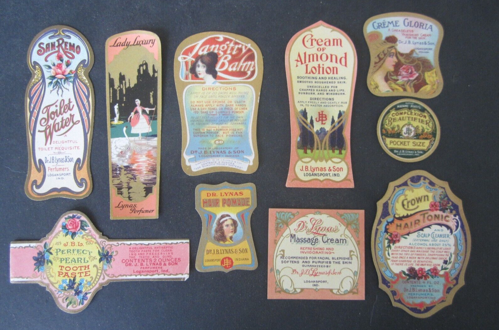 Lot of 10 Old Vintage 1910\'s - J.B. Lynas & Son - Health & Beauty LABELS