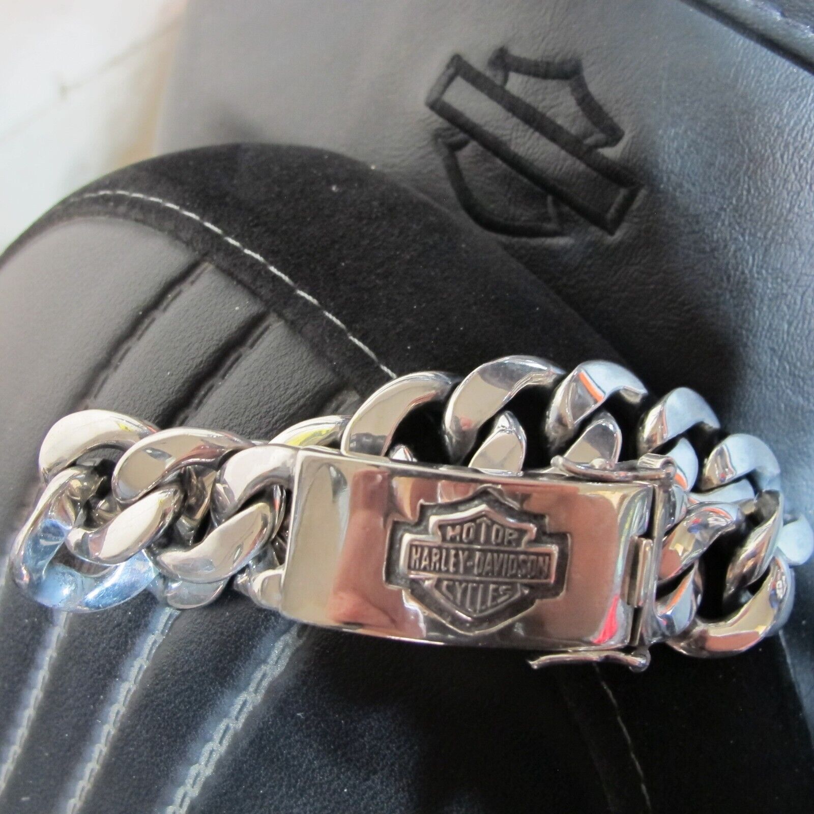 Heavy Sterling Silver .925 Genuine MOD Harley Davidson Biker Link Bracelet