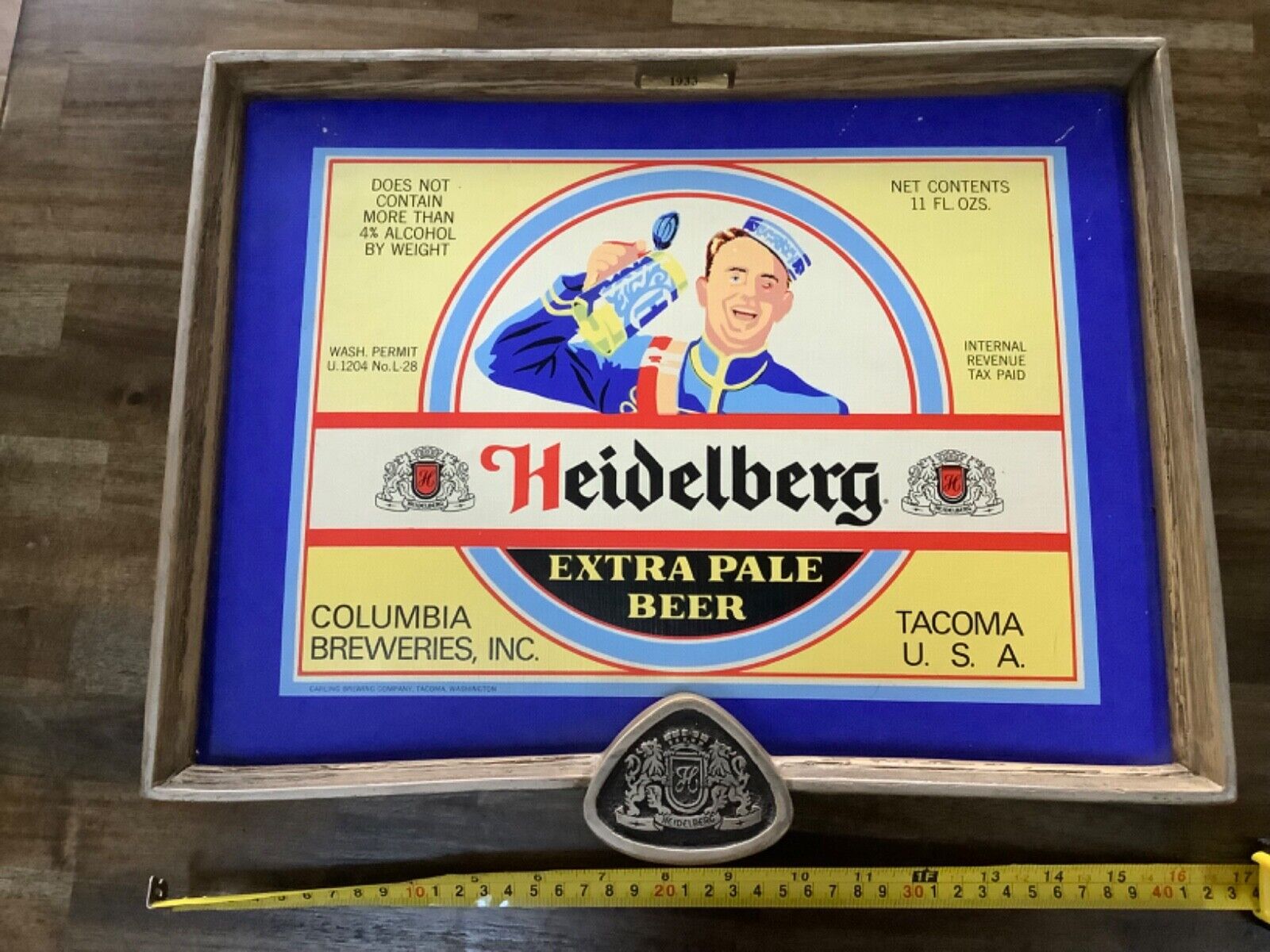 Vintage Heidelberg extra pale beer sign. Cardboard with plastic frame. Rare