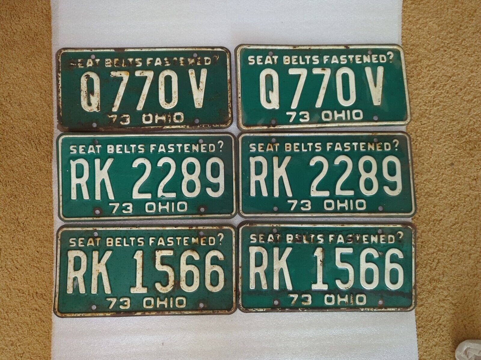 Vintage OHIO 1973 License Plate Sets Lot Of Six, 3 Sets