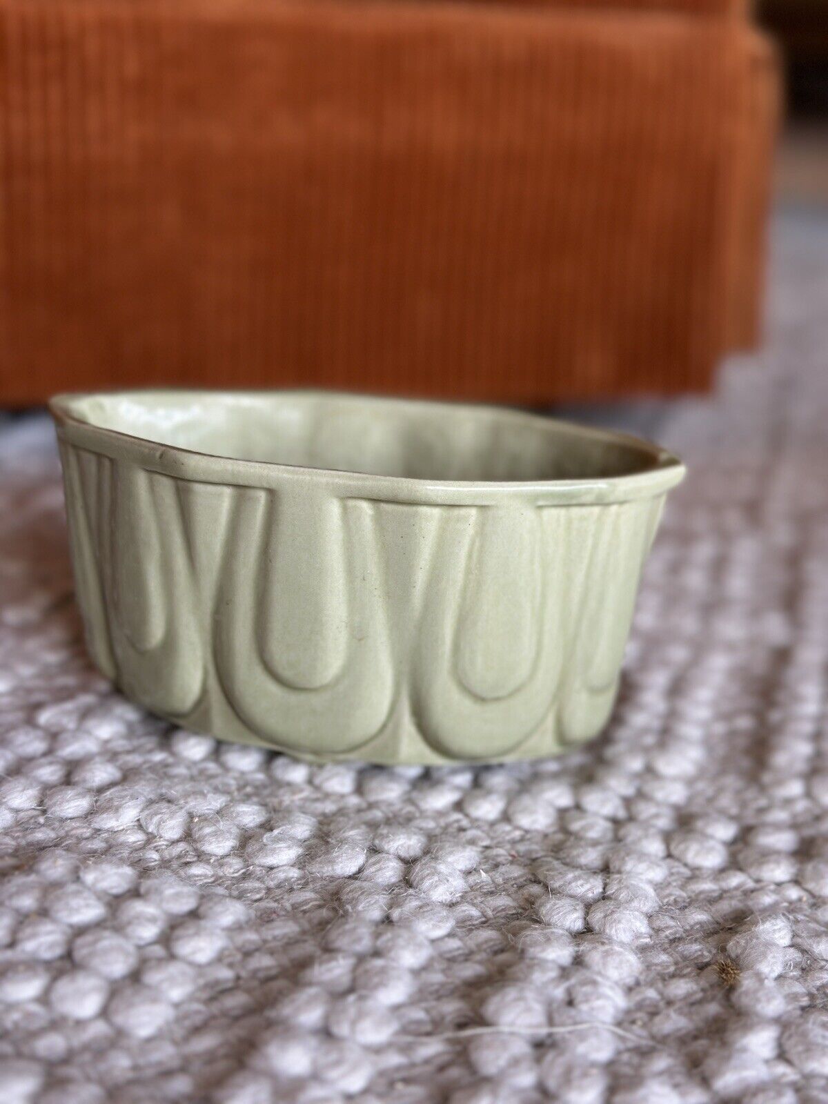 Vintage MCM USA Pottery Ceramic Planter Vase Trinket Bowl Geometric Green JE 407