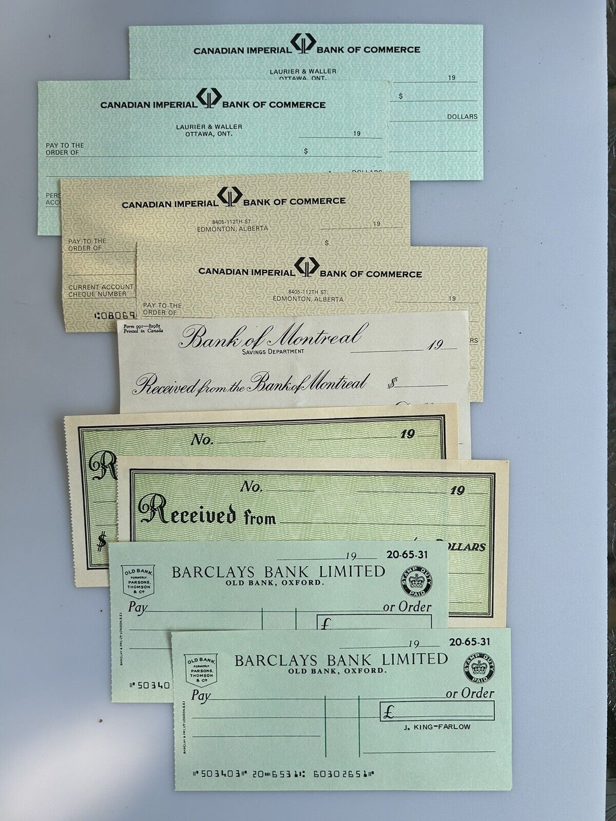 Lot of Various Vintage Blank Cheques