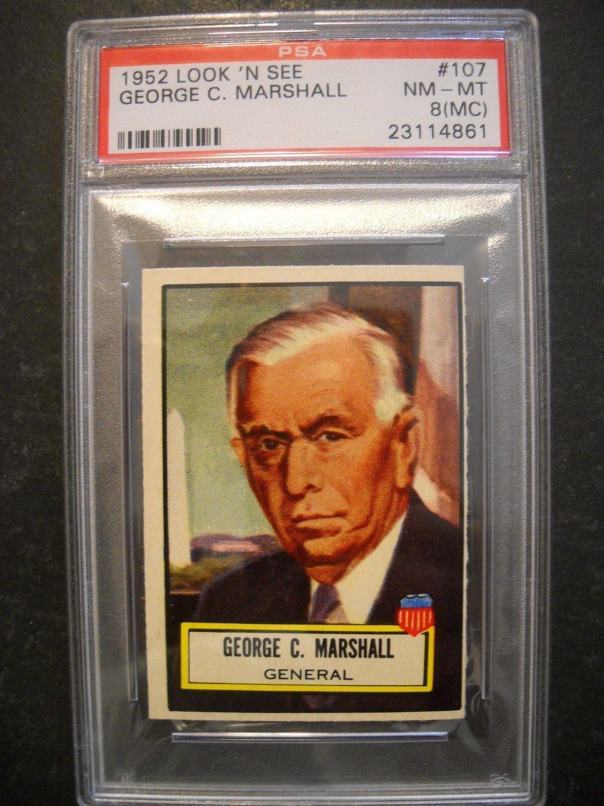 1952 LOOK N SEE CARD #107 MARSHALL TOPPS  (GRADED PSA 8 MC)