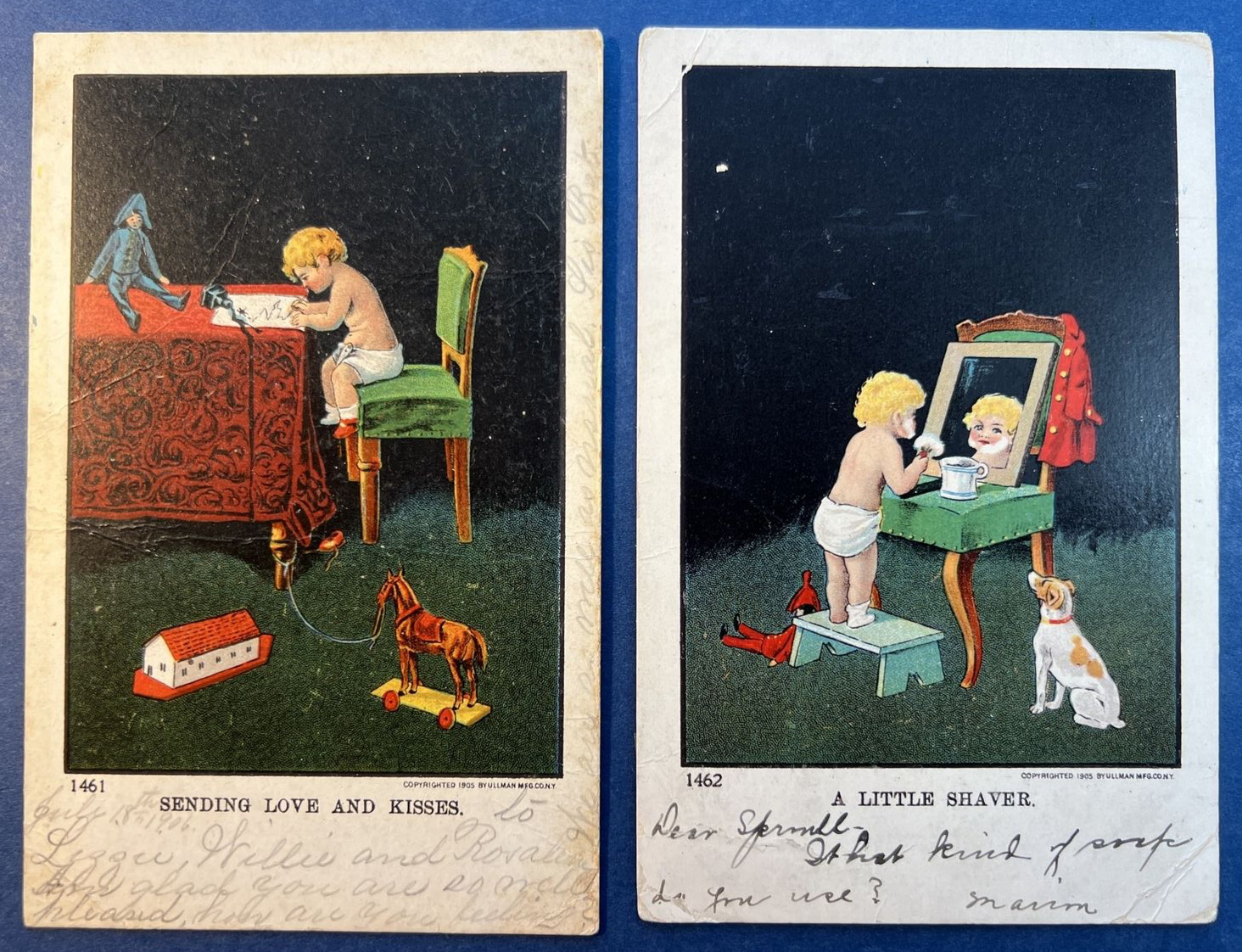 2 Children Greetings Antique Postcards. SET. PUBL: Ullman. 1905. 1 w Dog.