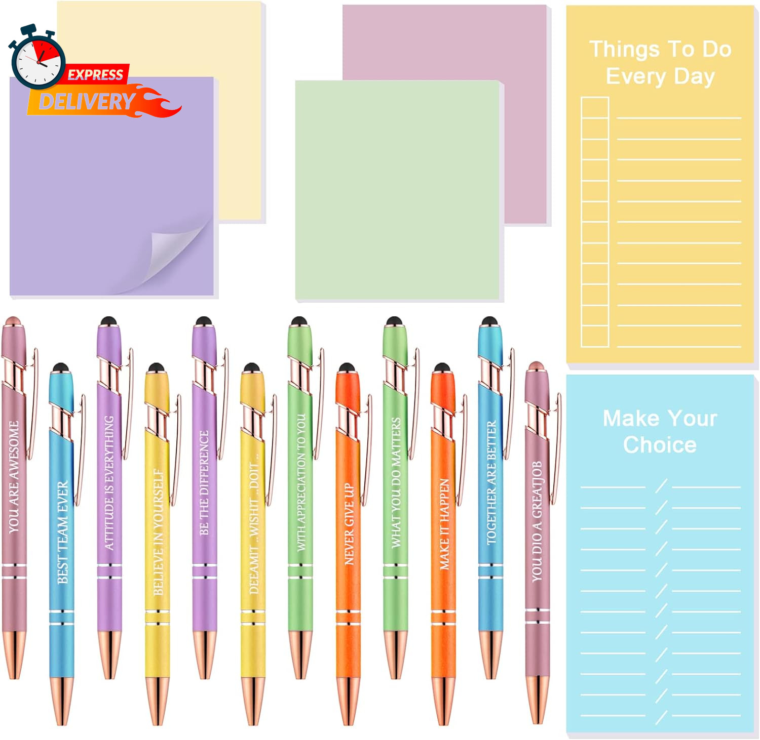 Employee Inspirational Pens Gifts Bulk, 12 Pcs Ballpoint Pens & 6 Pcs Sticky Not