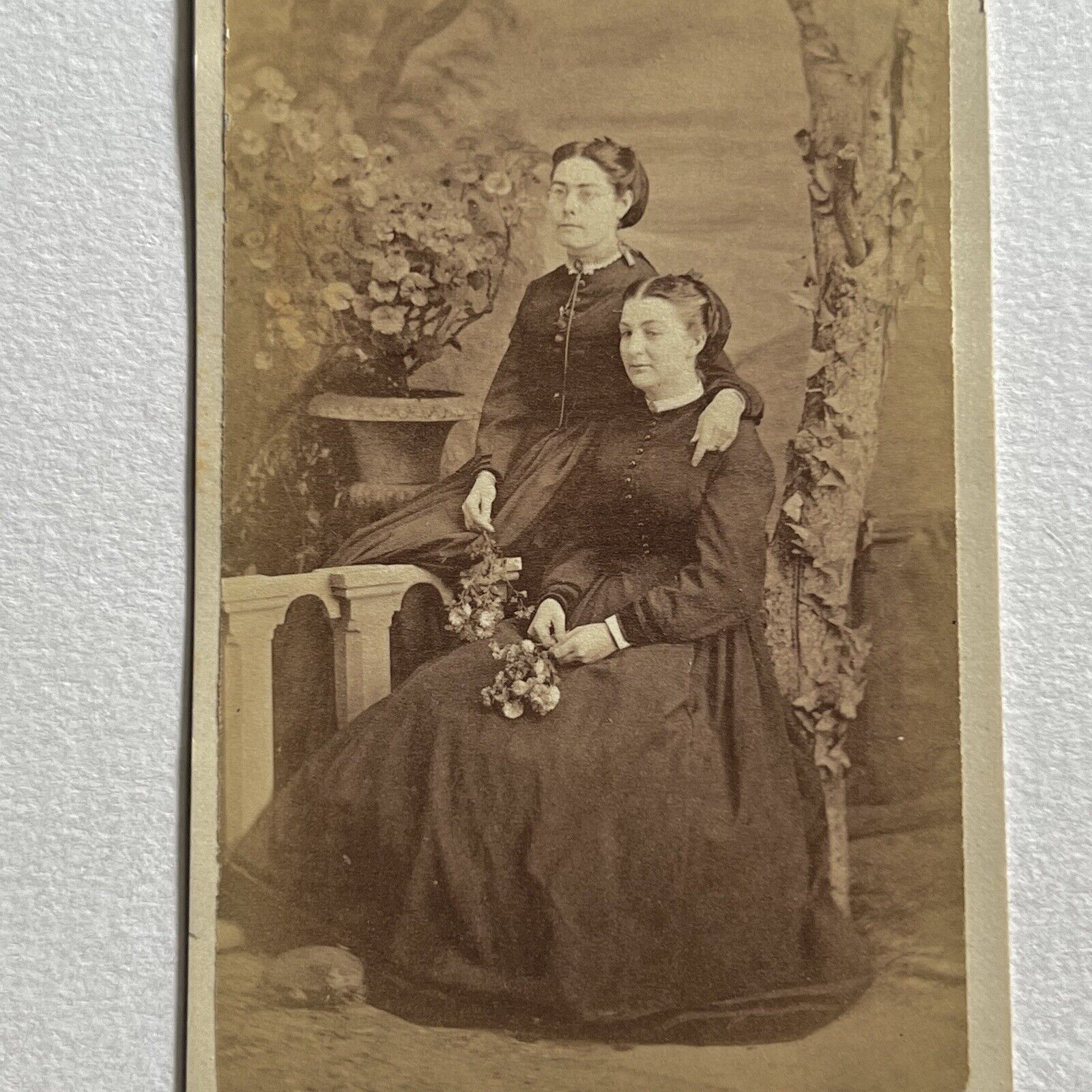 Antique CDV Photograph Beautiful Affectionate Woman Holding Flowers Norwalk OH