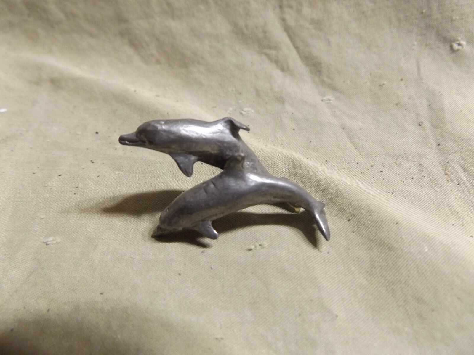 Vintage Metal Cast Miniature Jumping Dolphins Dollhouse Nautical Decor ~1.5\
