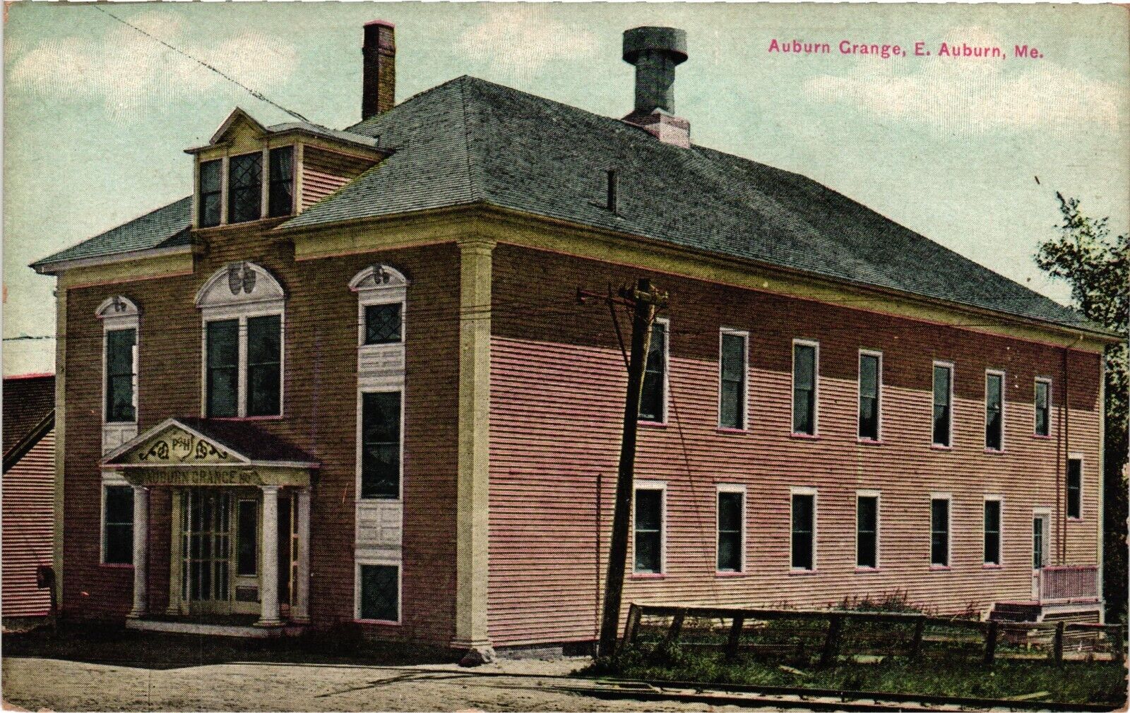 Grange Hall Building East Auburn Maine ME Vintage Postcard c1910 Unposted