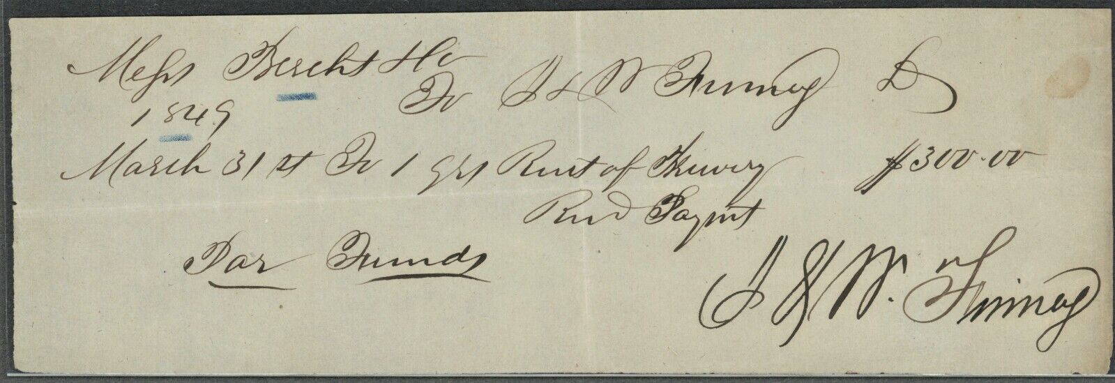 MYSTERY FINNEY (??) Autograph Document Signed - 1849