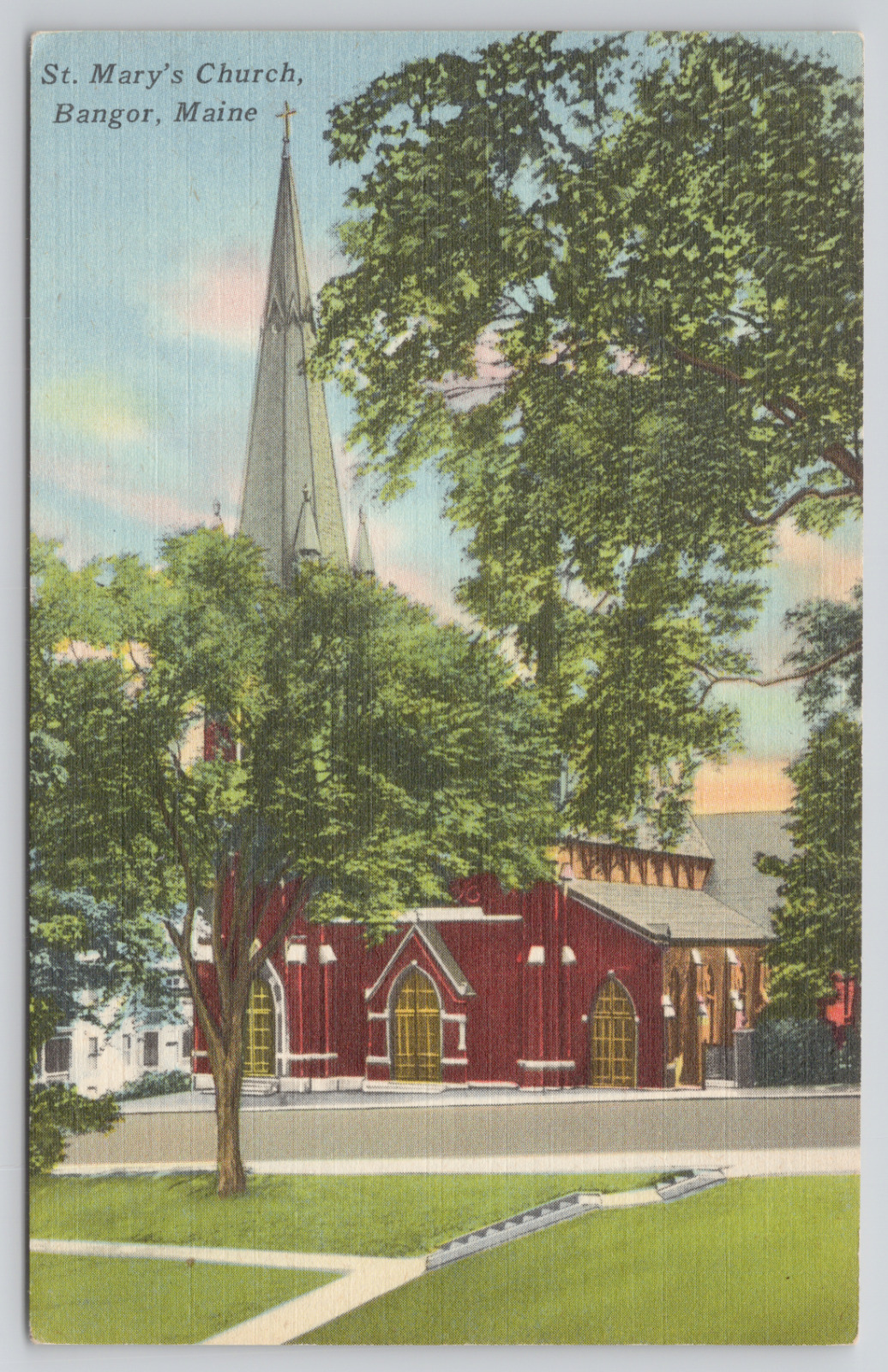 Bangor Maine St. Mary\'s Church Linen Postcard