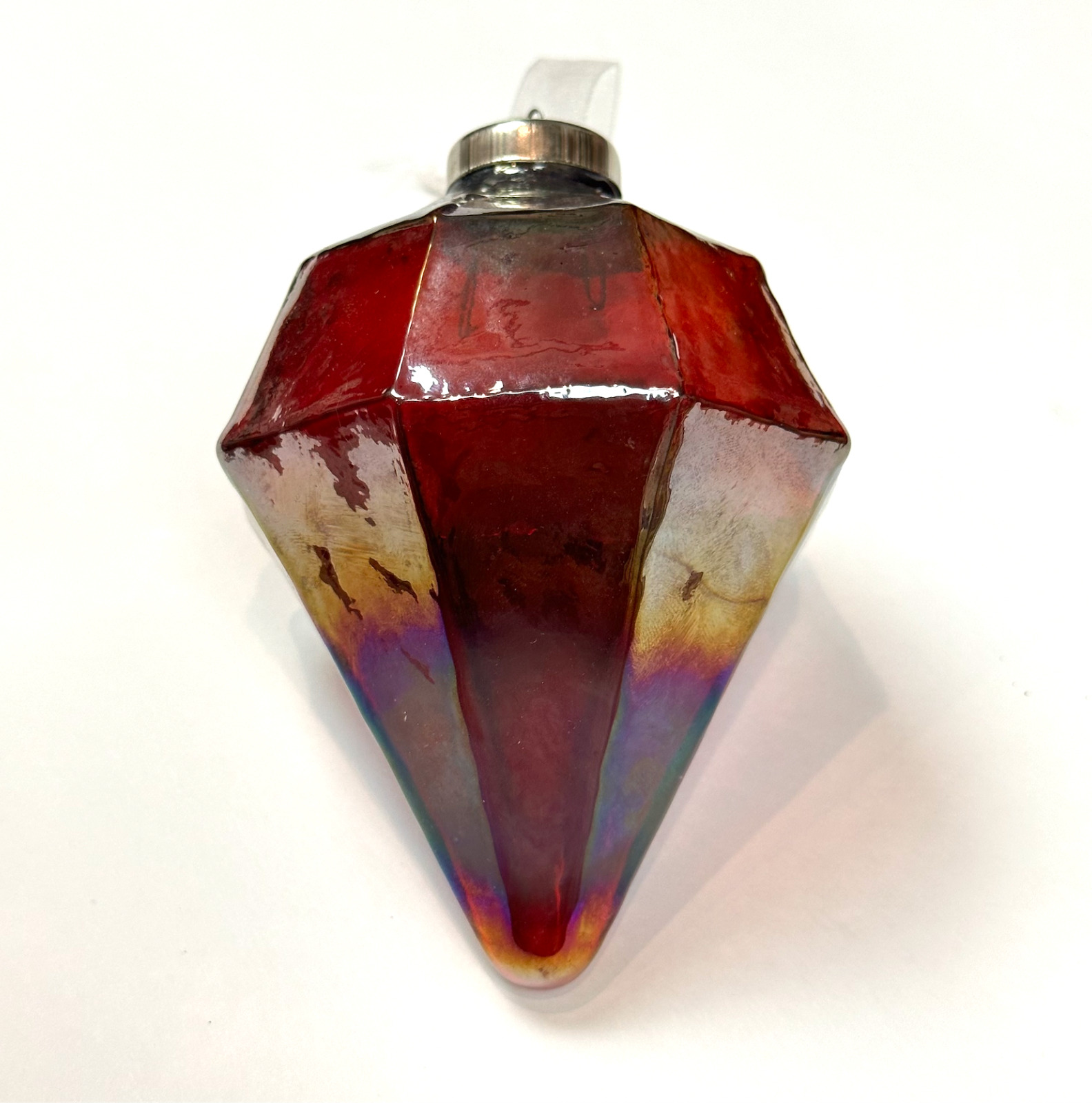 Iridescent Diamond Shaped Glass Christmas Tree Ornament
