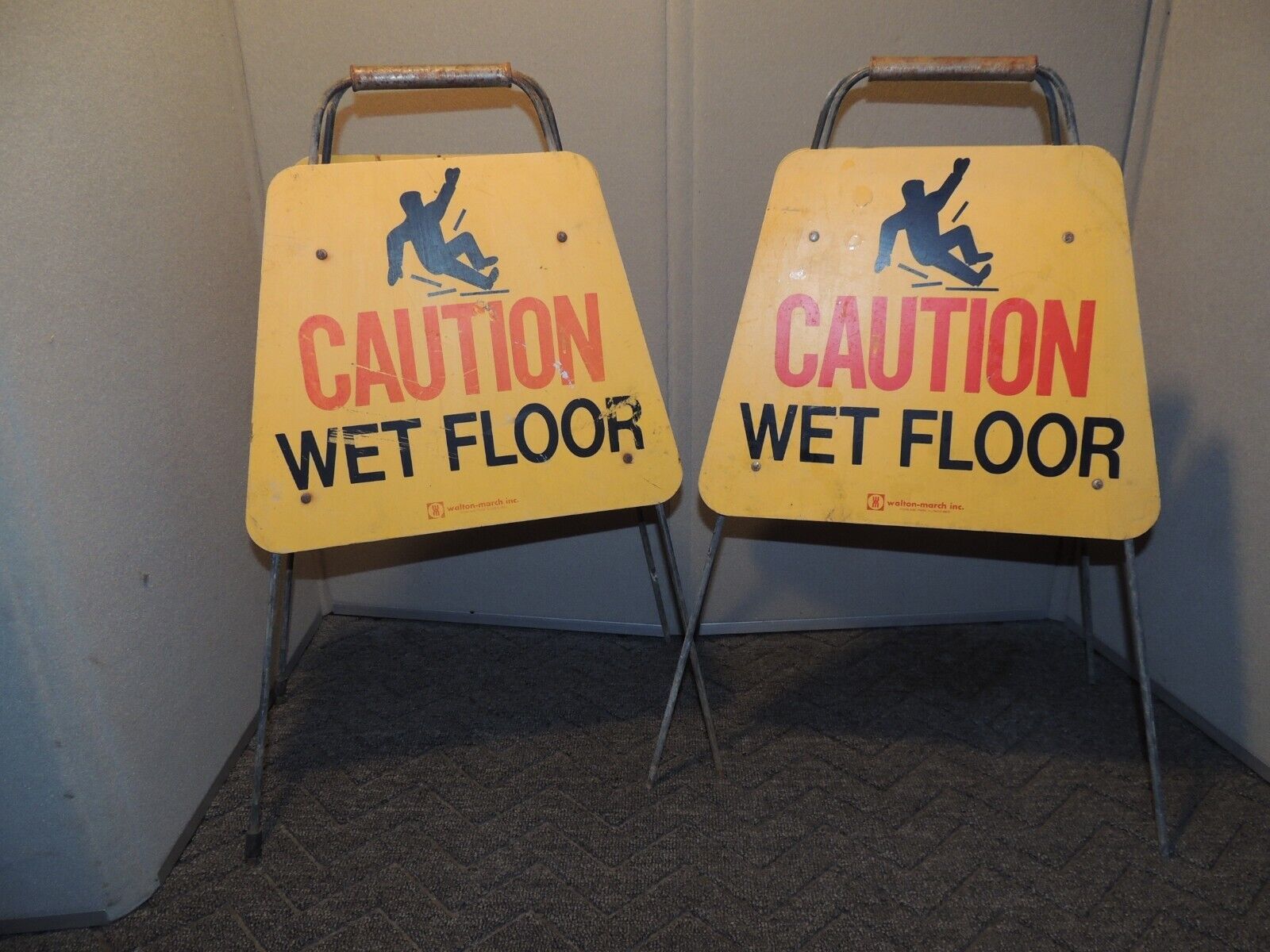 Vintage Caution Wet Floor Signs Set of 2