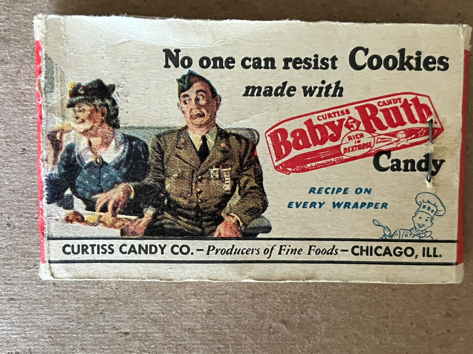 Vintage lipstick Tissues-Advertising Baby Ruth w/ Baby Ruth Cookie Recipe WWII