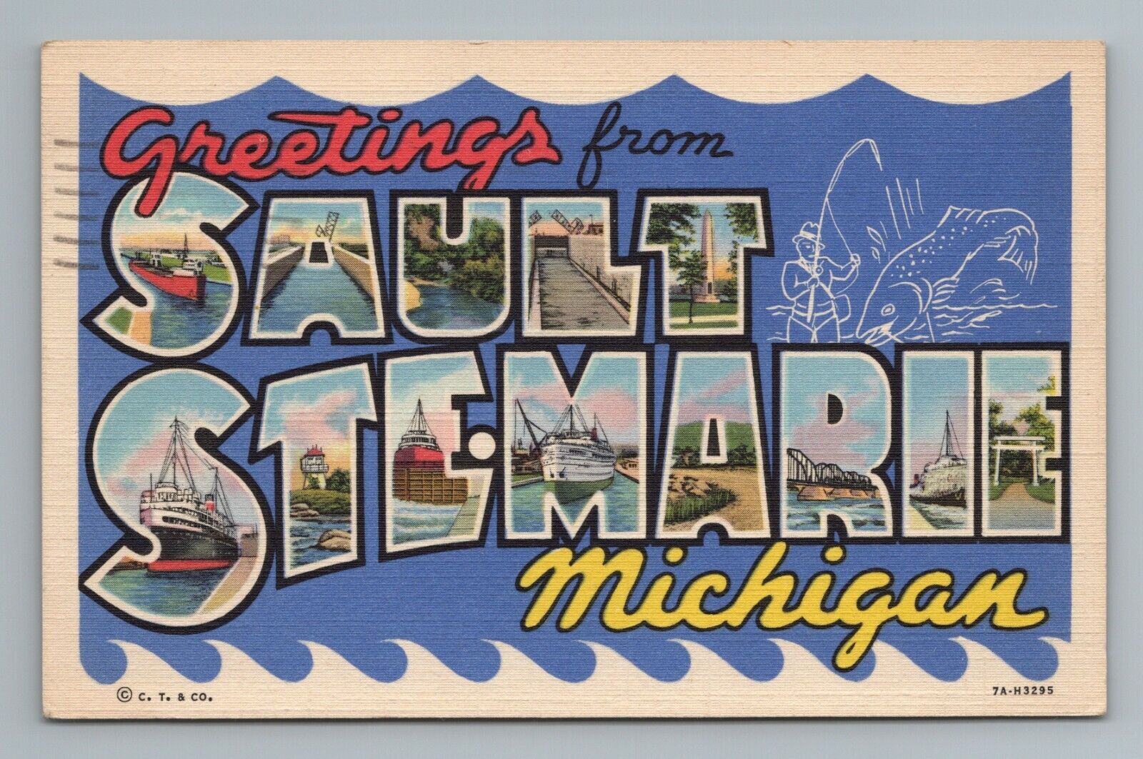 Greetings from Sault Ste Marie Large Letter Michigan Vintage Postcard