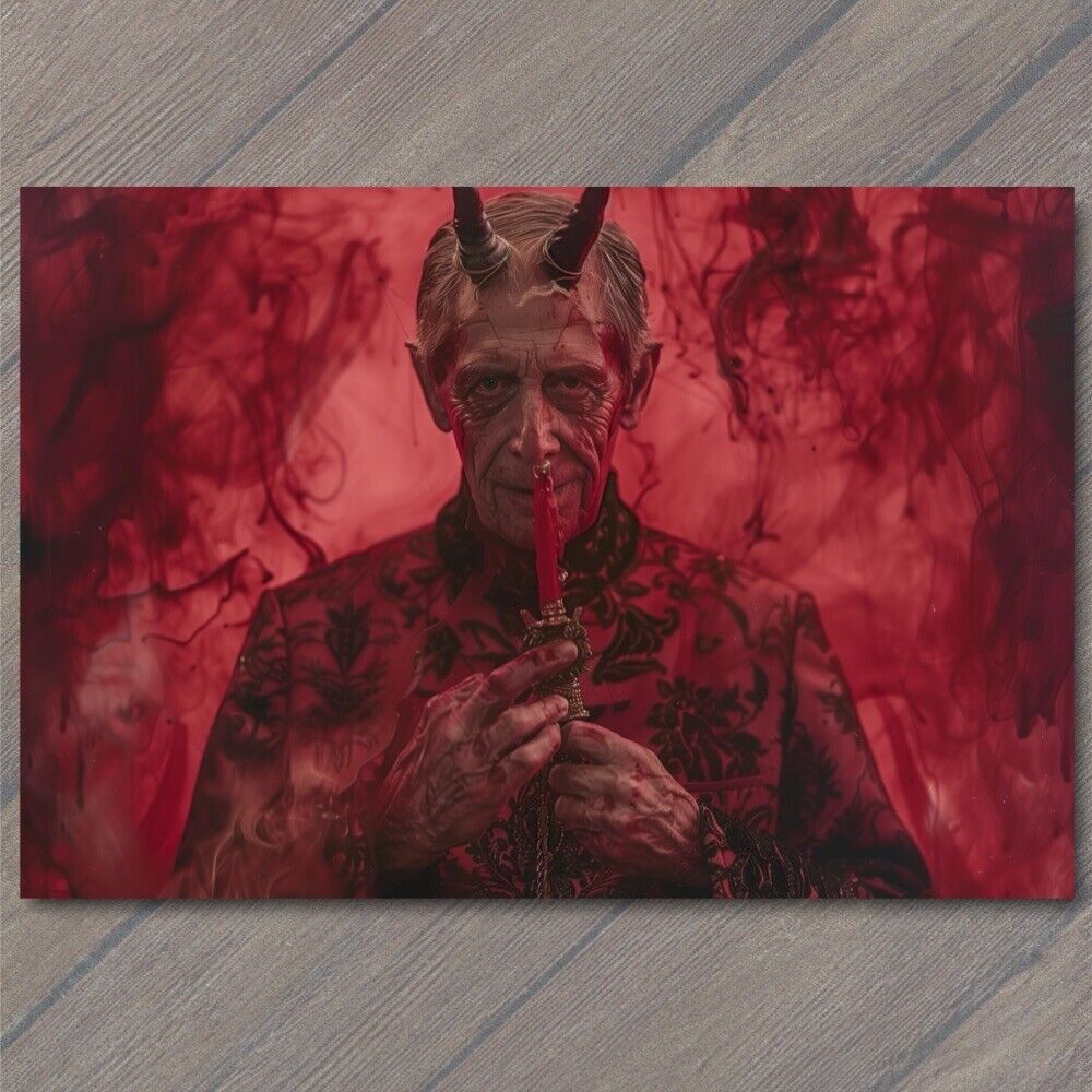 POSTCARD King Charles III Evil Royal Painting Reimagined England Red Scary Fun
