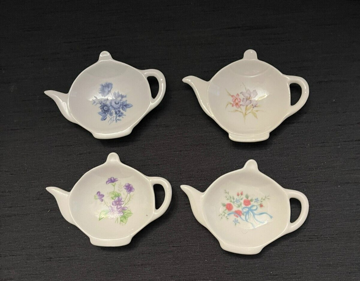 (4 PC) Vintage Winrose Collection Porcelain Floral Tea Bag Holders/ Spoon Rest