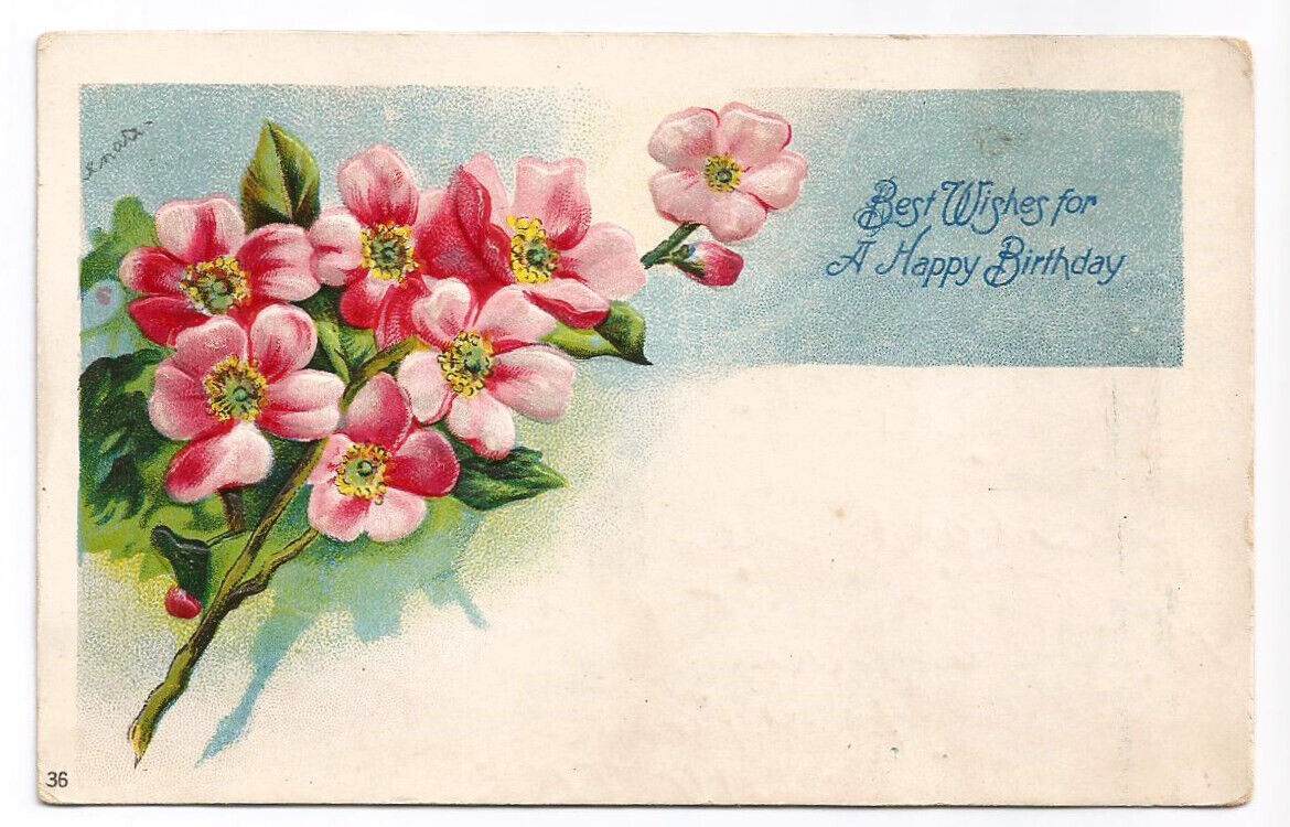 Birthday Greetings Postcard  Flowers Embossed