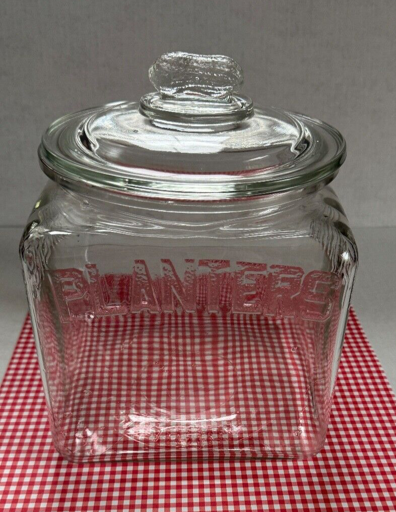 Original Vintage 1930's Planters Peanuts Embossed Square StoreDisplay Glass Jar.