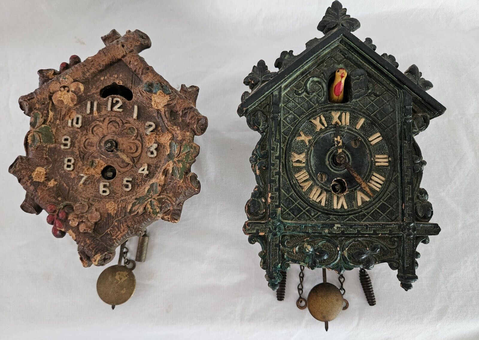 2 Vintage Miniture Cuckoo Wall Clocks LUX & KEEBLER For Parts Repair Repurpose
