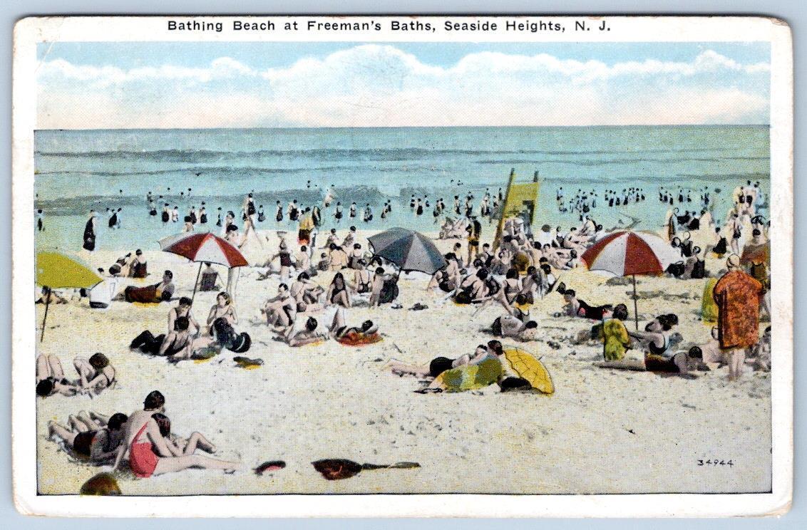 1931 SEASIDE HEIGHTS NEW JERSEY NJ BATHING BEACH AT FREEMAN\'S BATHS POSTCARD