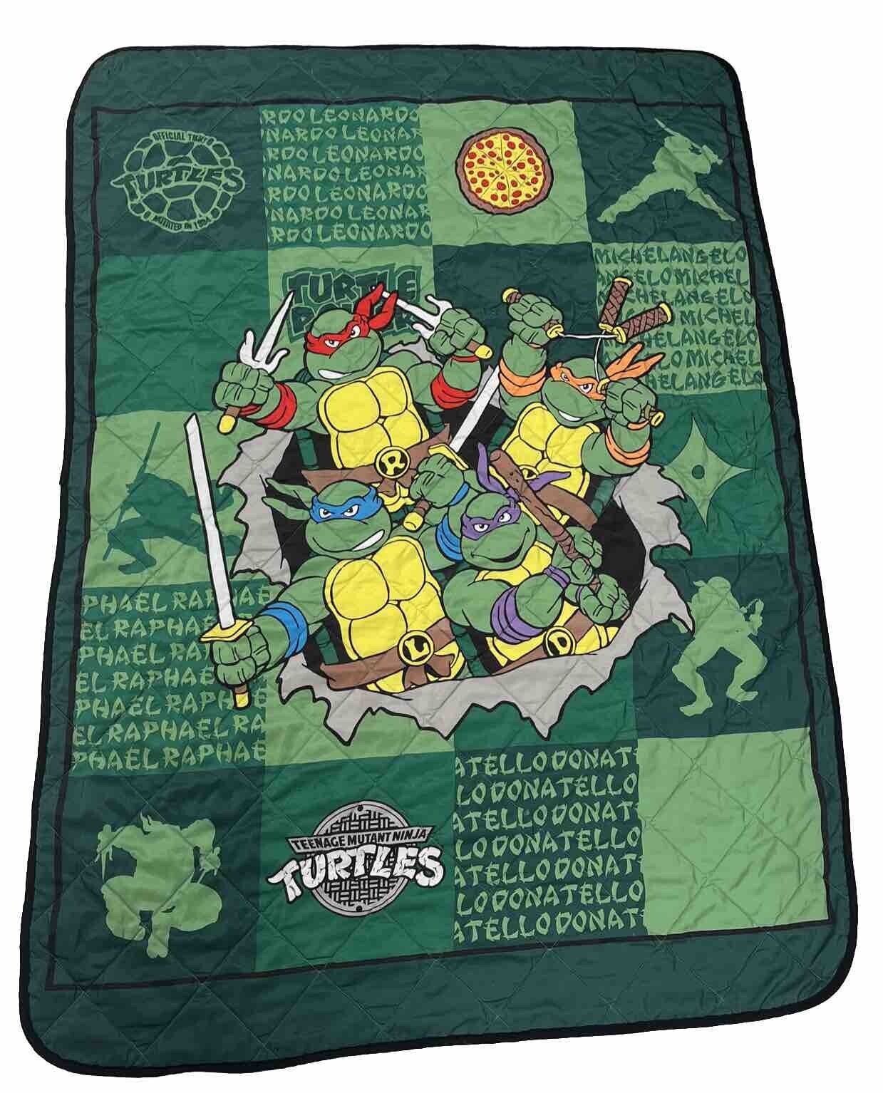 Vintage Teenage Mutant Ninja Turtles Blanket Quilt 42”x58” Double Sided TMNT