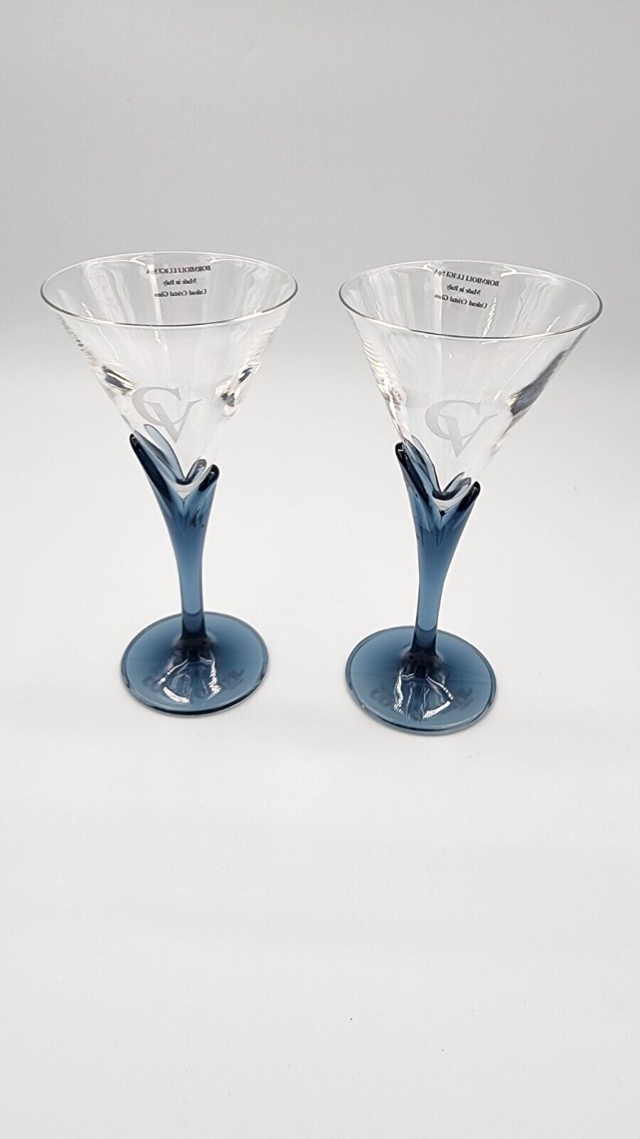 2 New Courvoisier Cognac Luigi Bormioli Tulip Blue Stem Martini Glasses Florian 