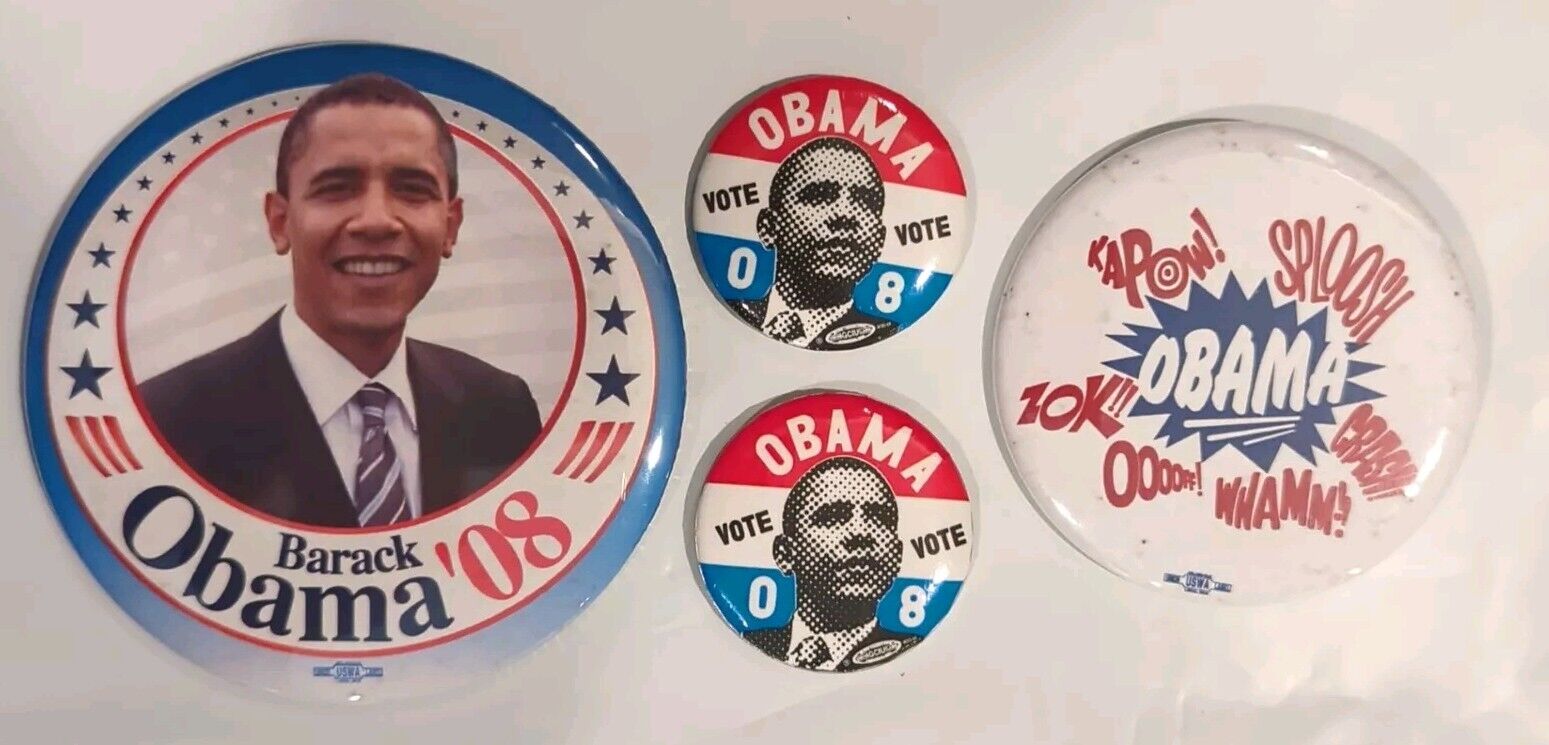 Lot of (4) Barack Obama 2008 Presidential Campaign Pinback Buttons